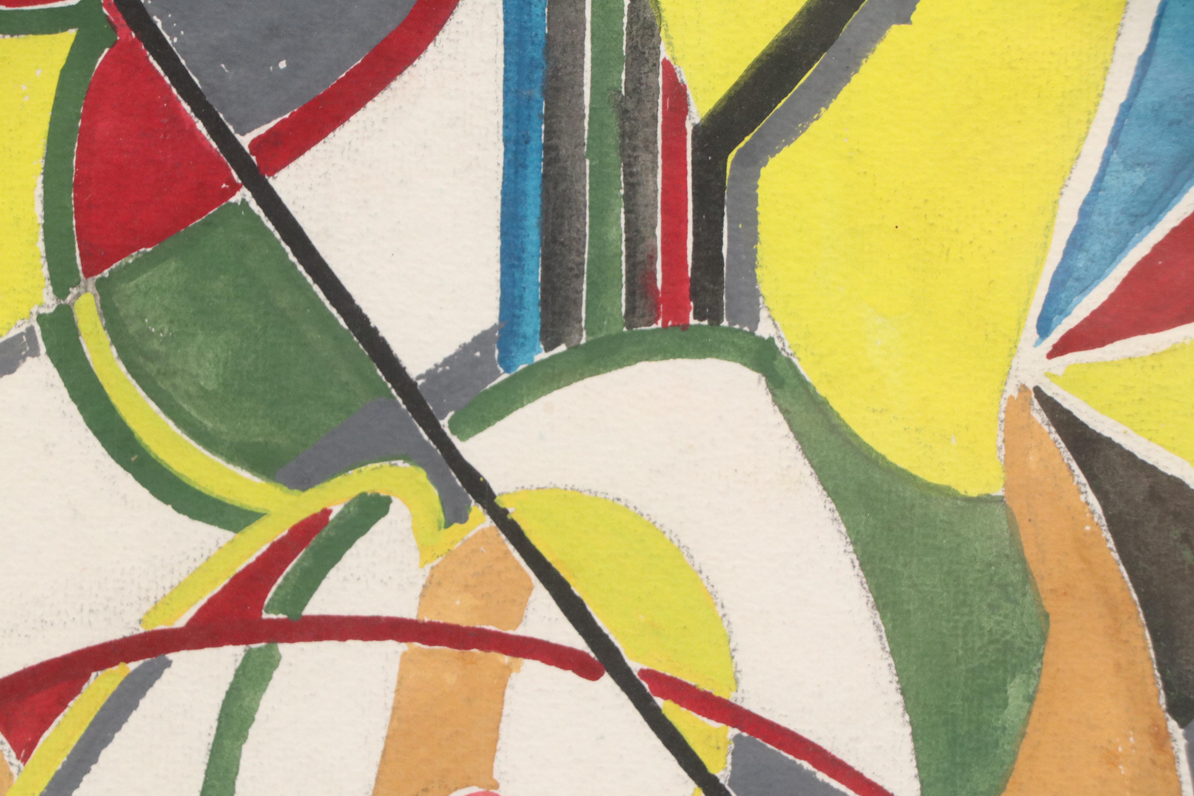 Hazel Harbauer Cubist Style Abstract Gouache Painting