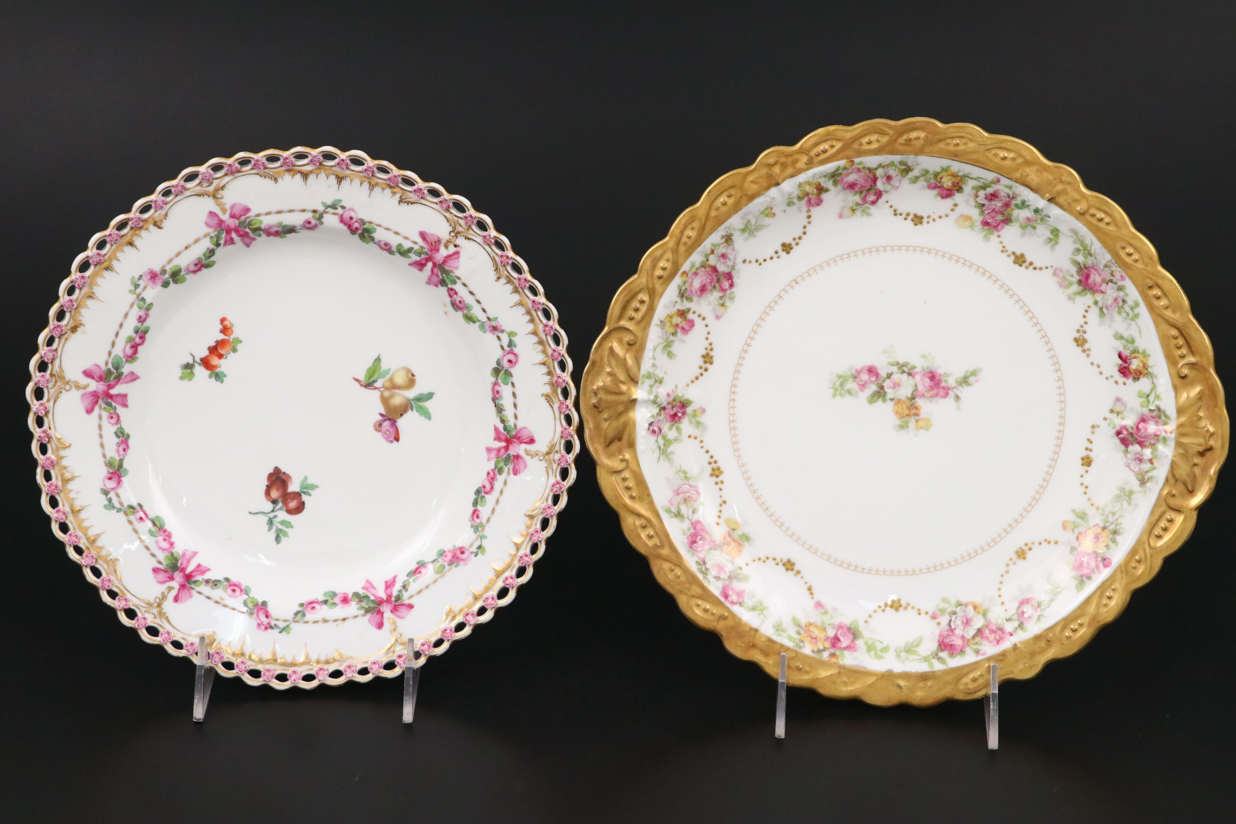 KPM with Sevres Style Hand-Painted Reticulated Porcelain and Limoges Plates