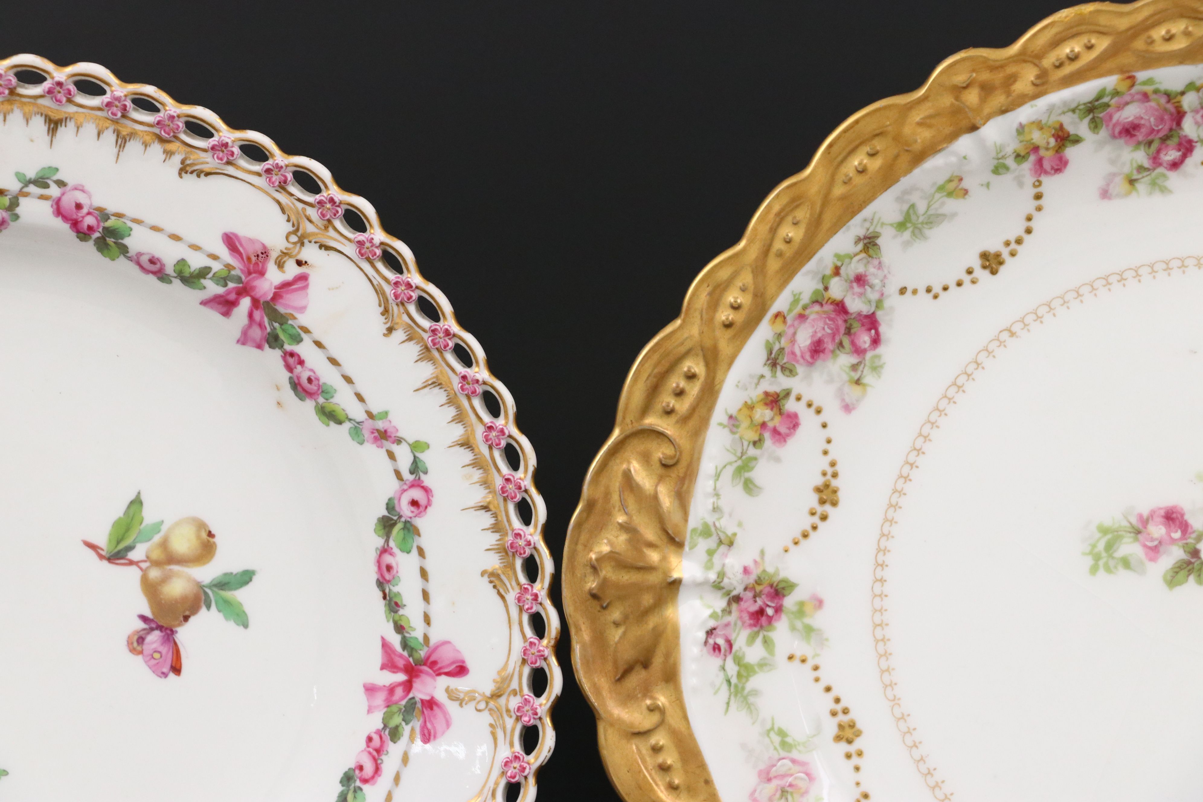 KPM with Sevres Style Hand-Painted Reticulated Porcelain and Limoges Plates