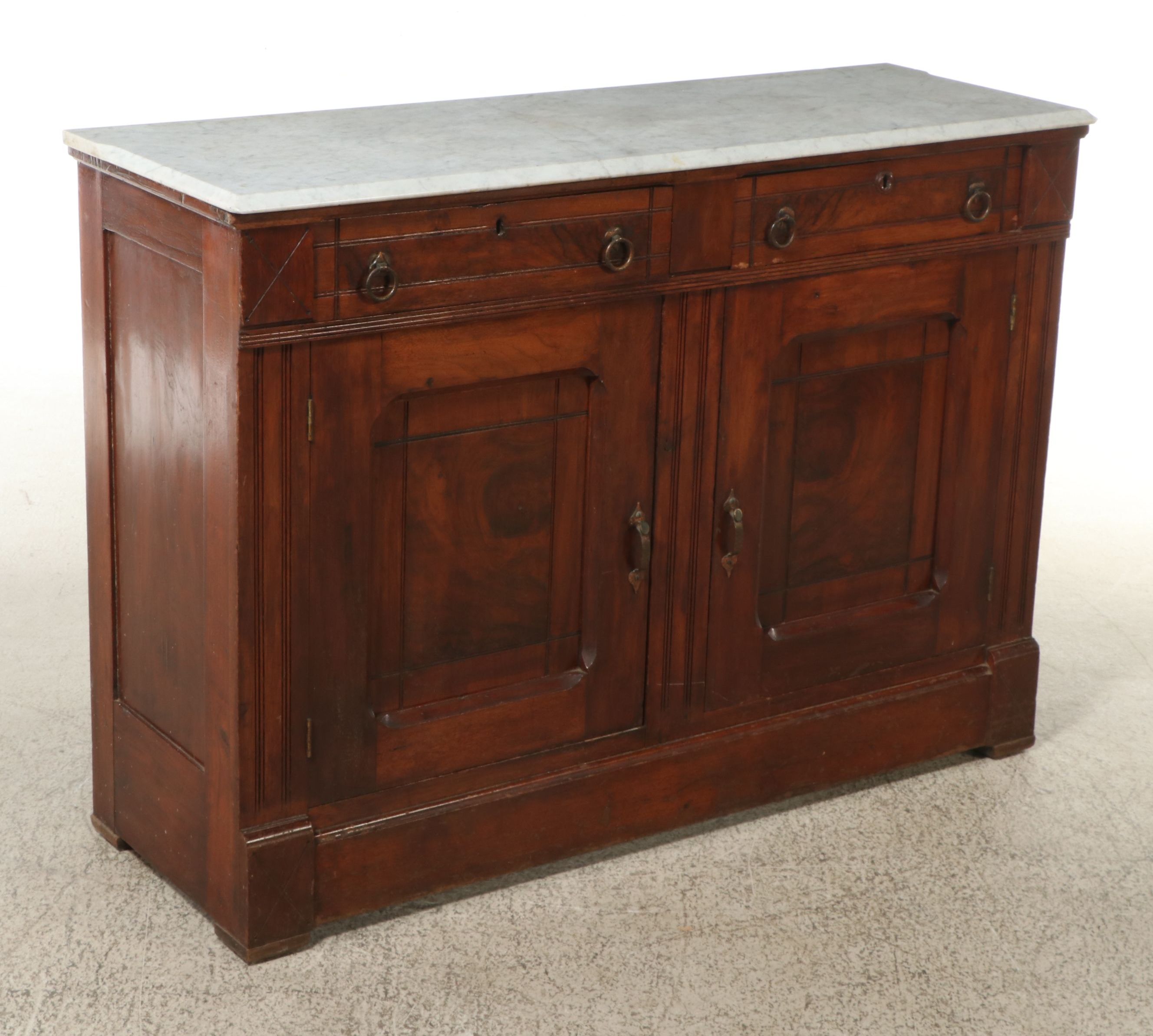 Empire Style Walnut Sideboard with Marble Top, Late 19th Century