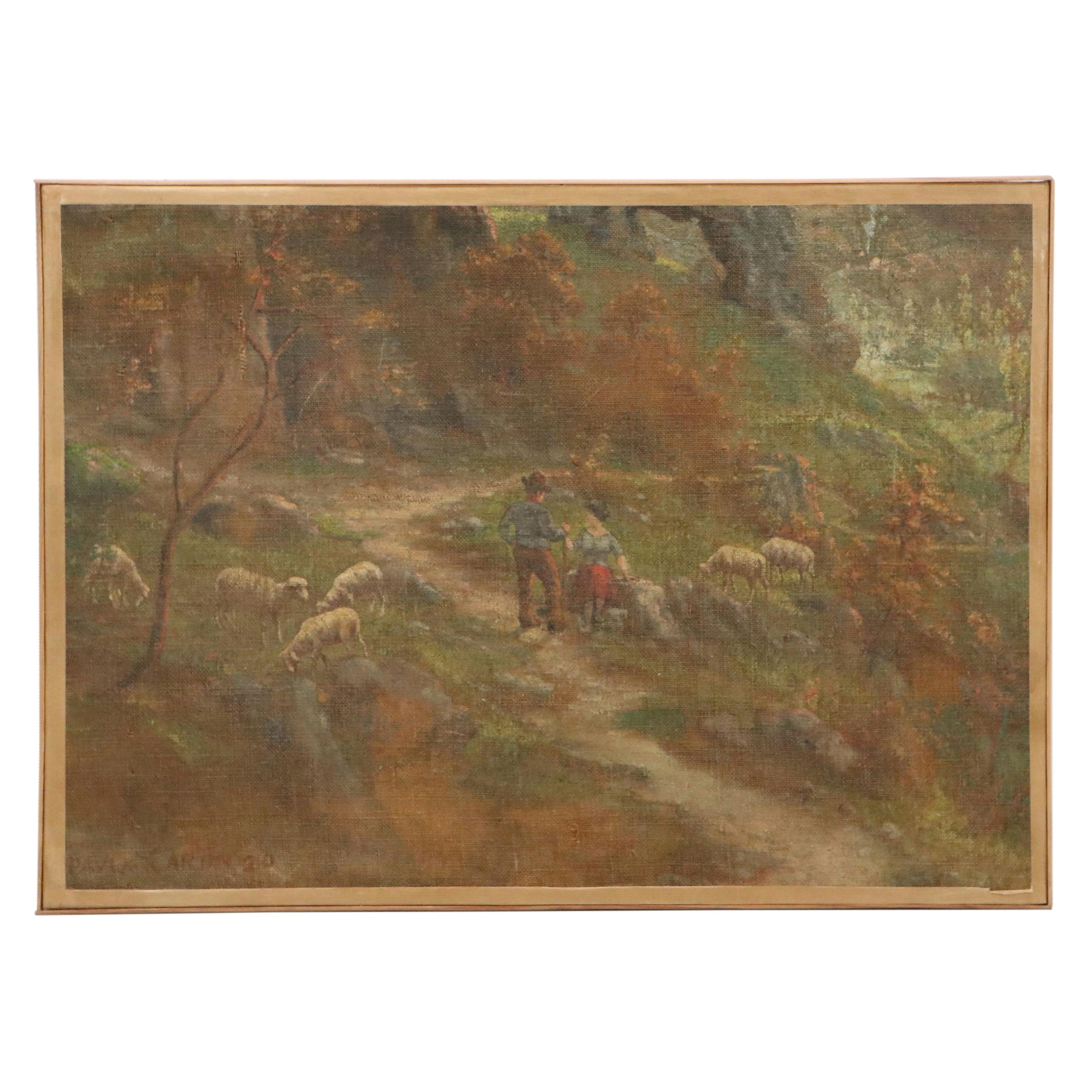 Paul Archibald Caron Pastoral Landscape Oil Painting, 1920
