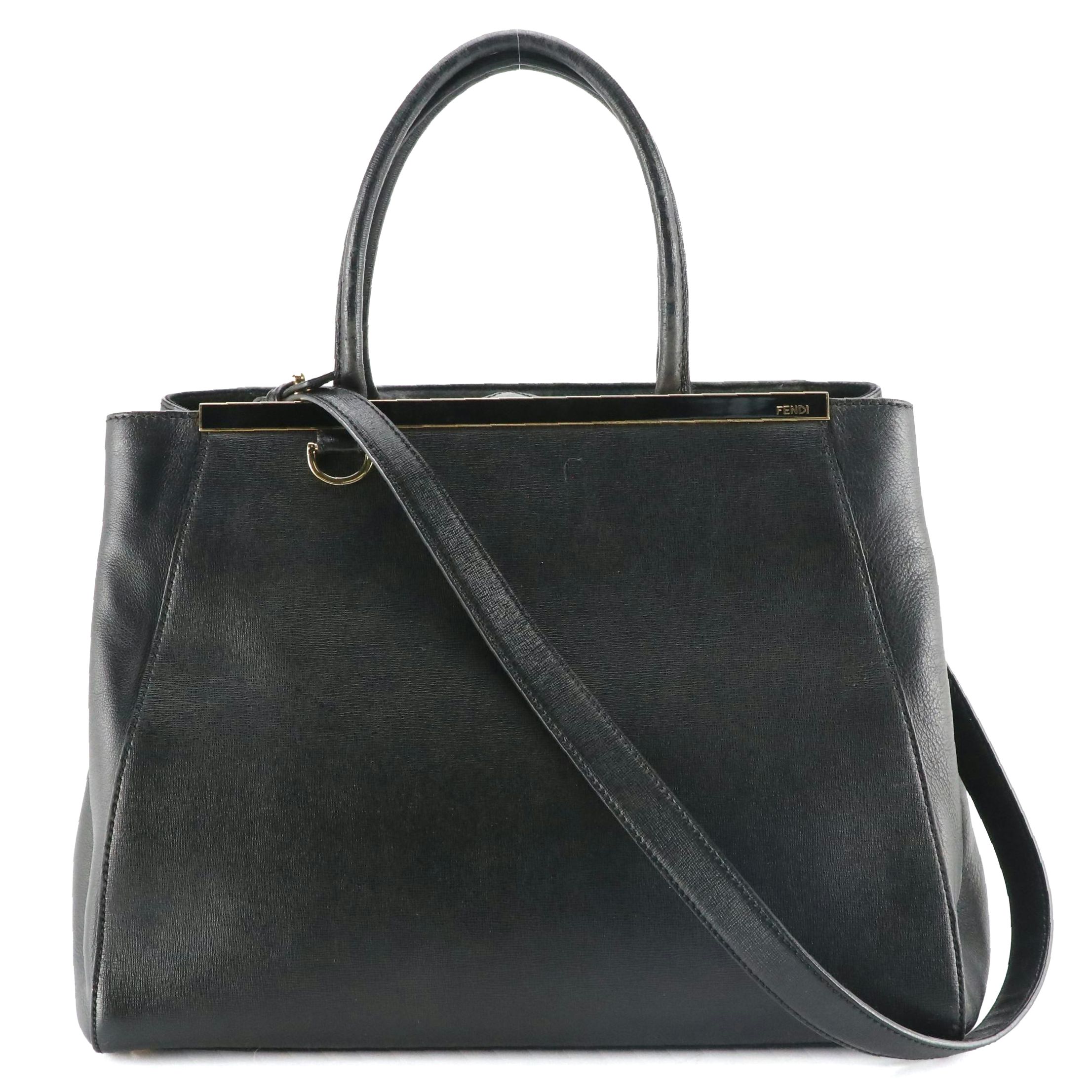 Fendi 2Jours Medium Elite Two Way Tote in Black Textured Leather