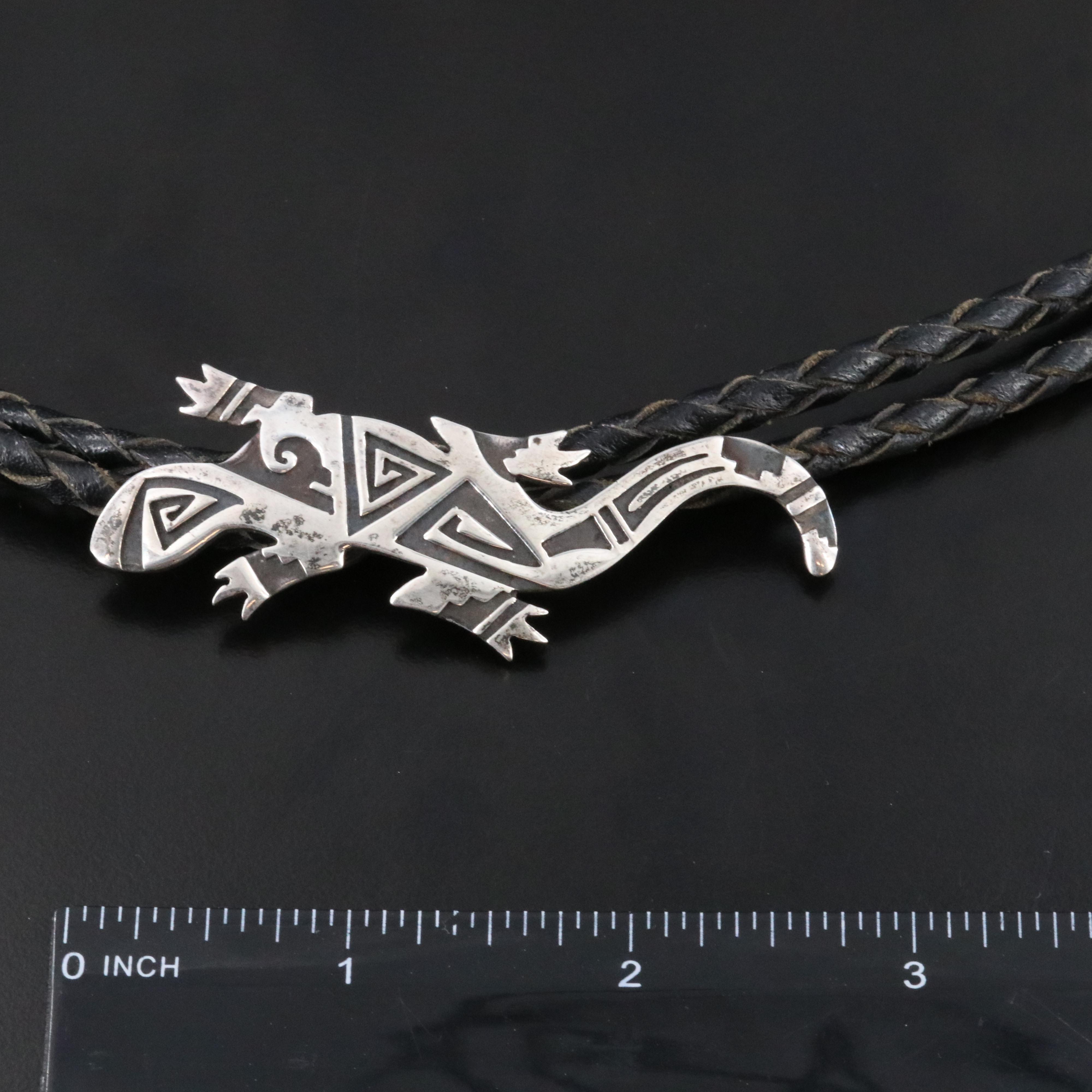 Southwestern Sterling Lizard Overlay Bolo Tie