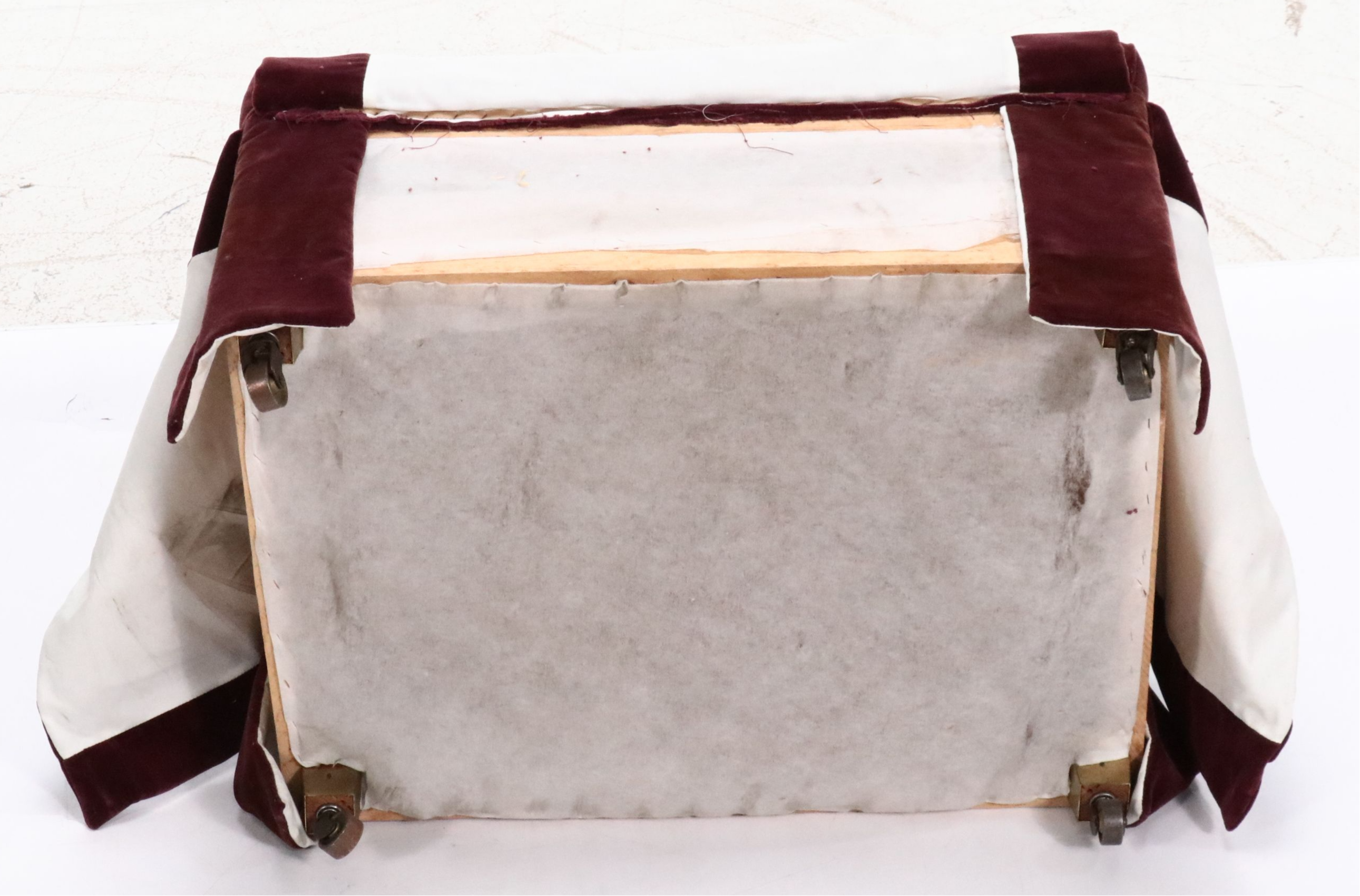Burgundy Velvet Rectangular Ottoman on Casters
