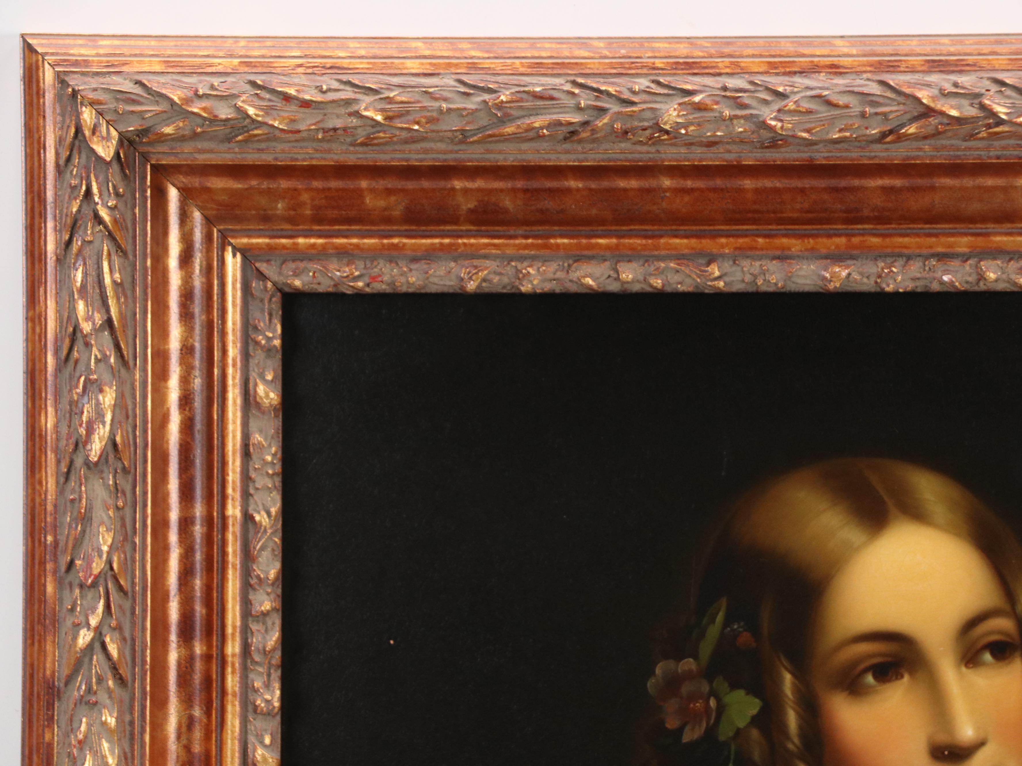 Embellished Tin Lithograph of Young Lady with Mask, 20th Century