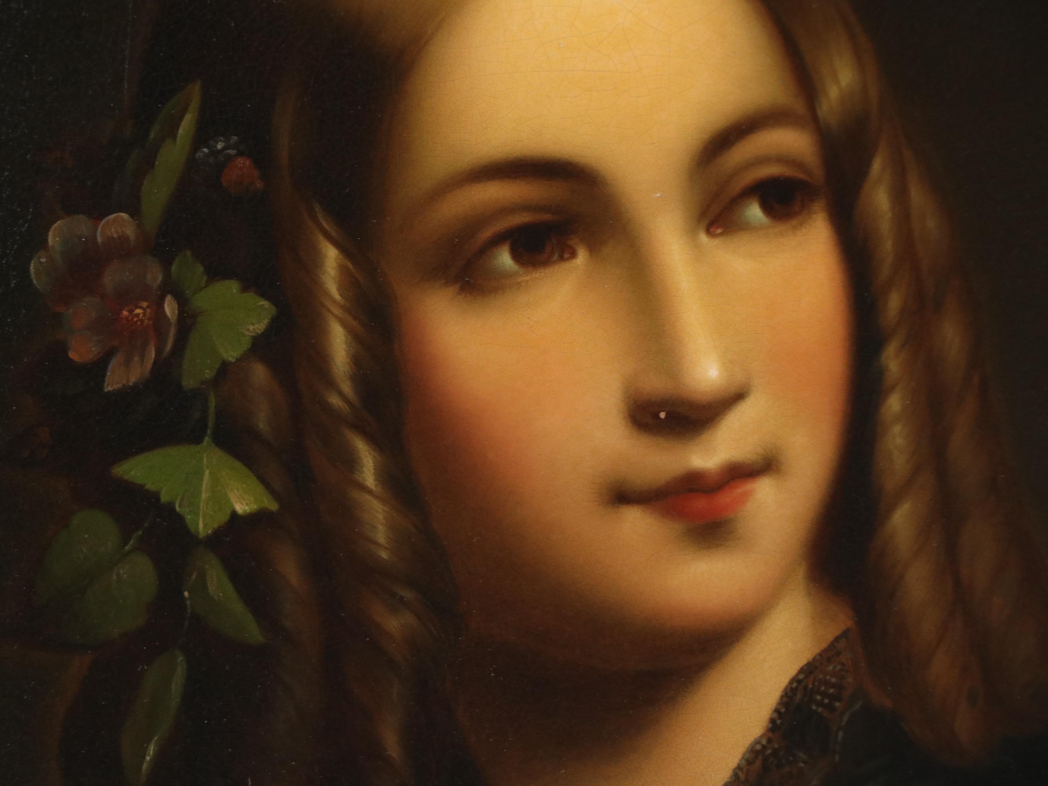 Embellished Tin Lithograph of Young Lady with Mask, 20th Century