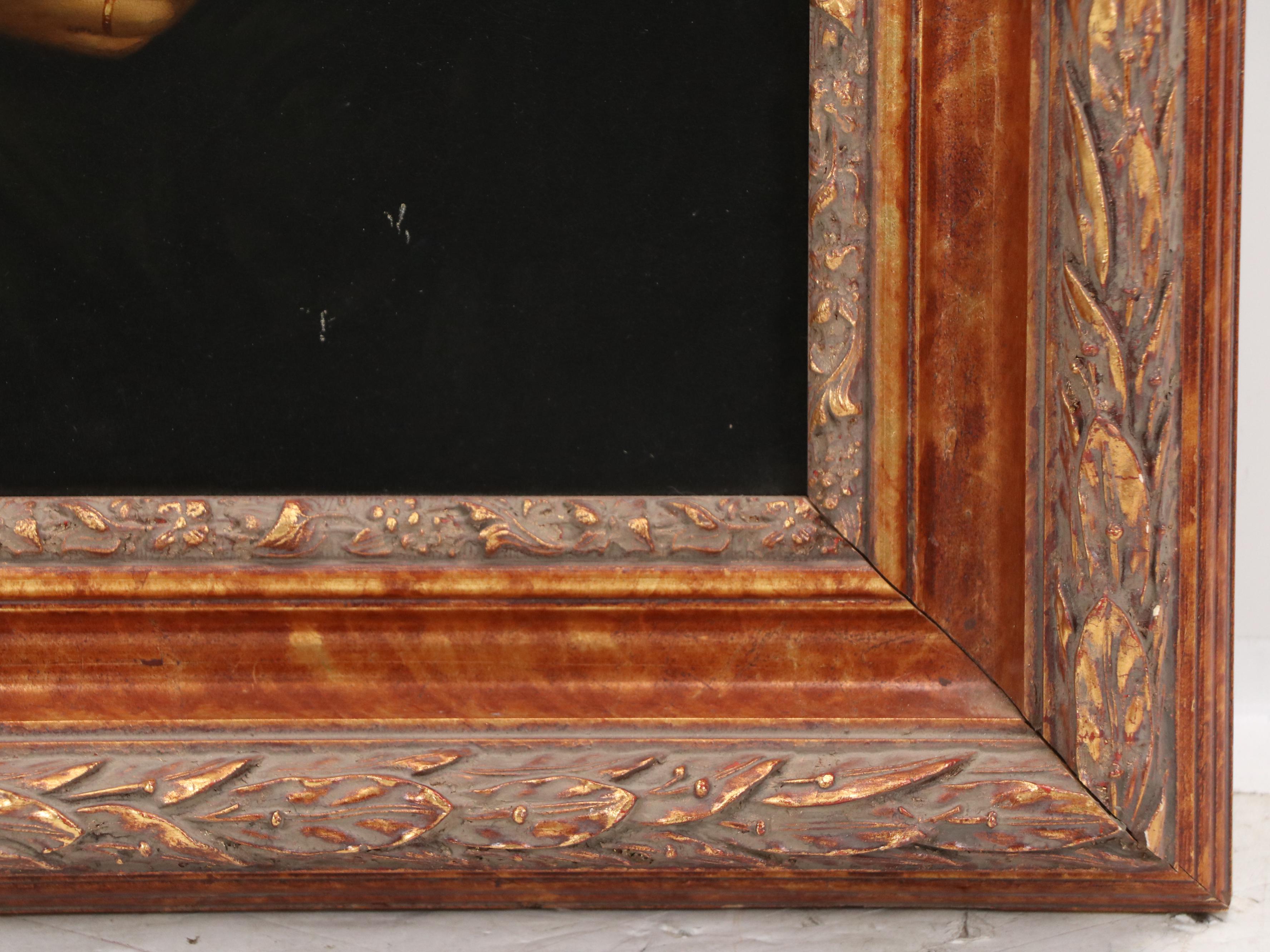 Embellished Tin Lithograph of Young Lady with Mask, 20th Century