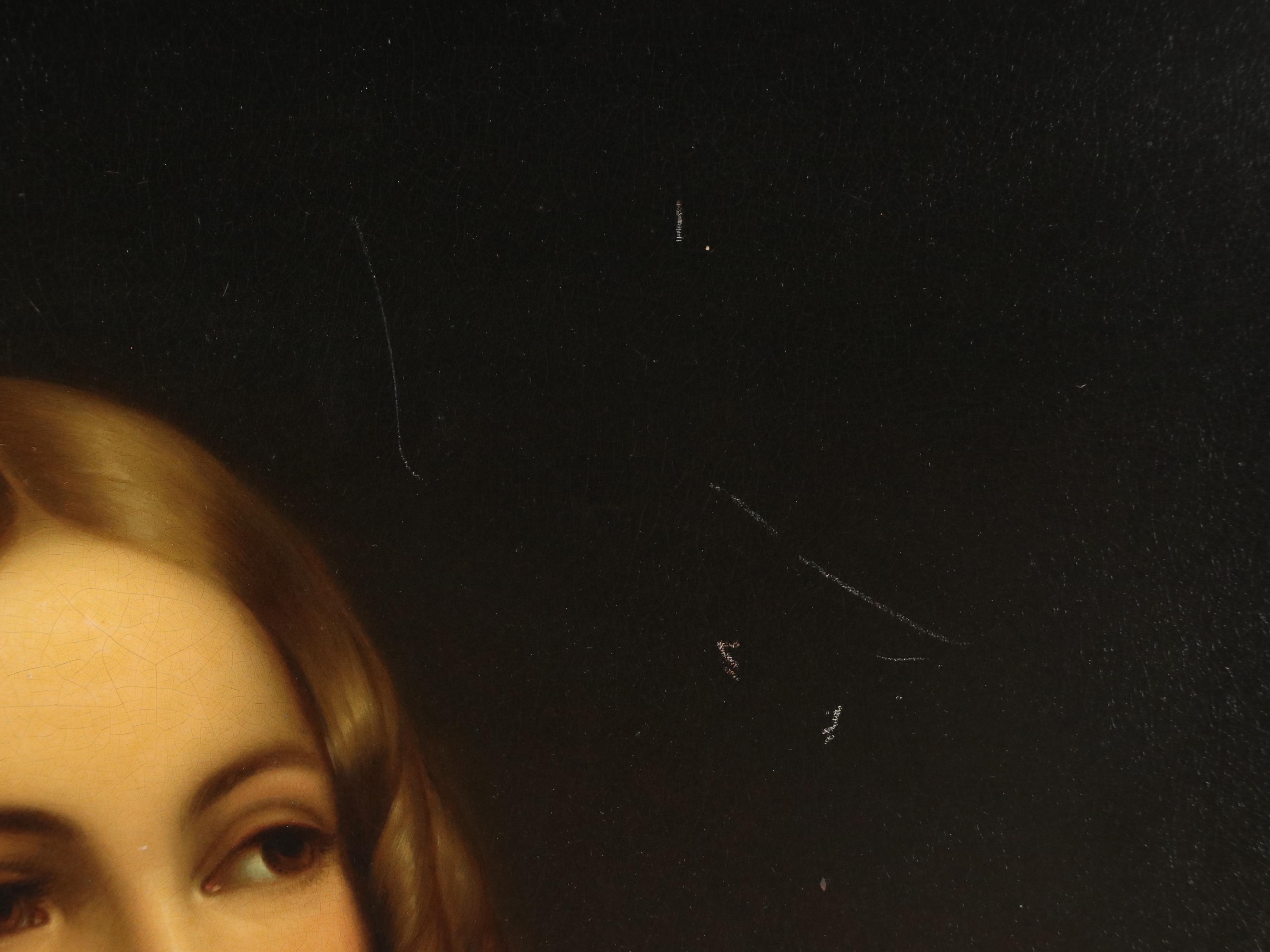 Embellished Tin Lithograph of Young Lady with Mask, 20th Century