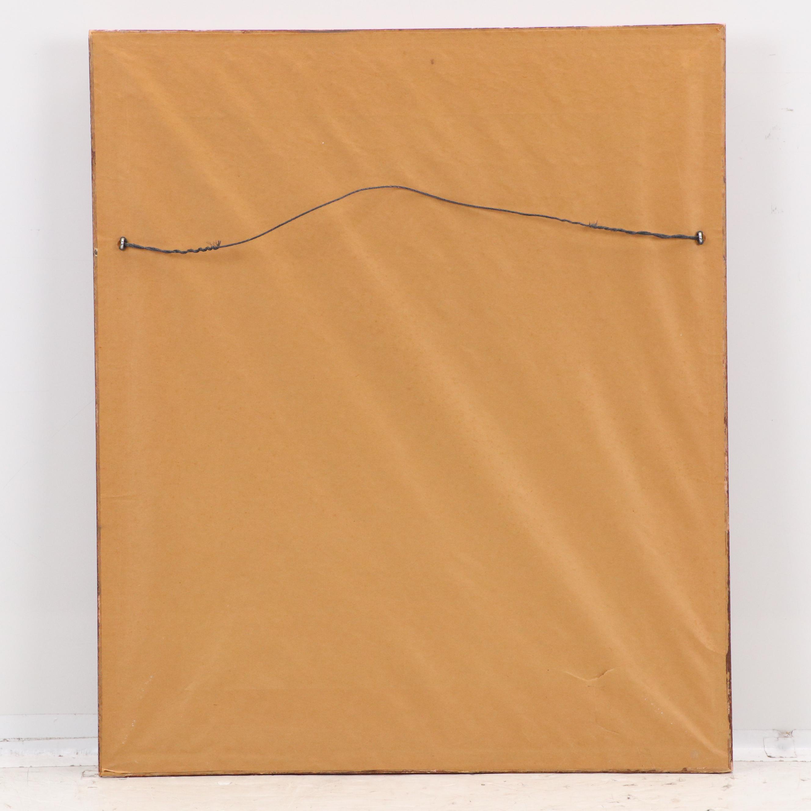 Embellished Tin Lithograph of Young Lady with Mask, 20th Century