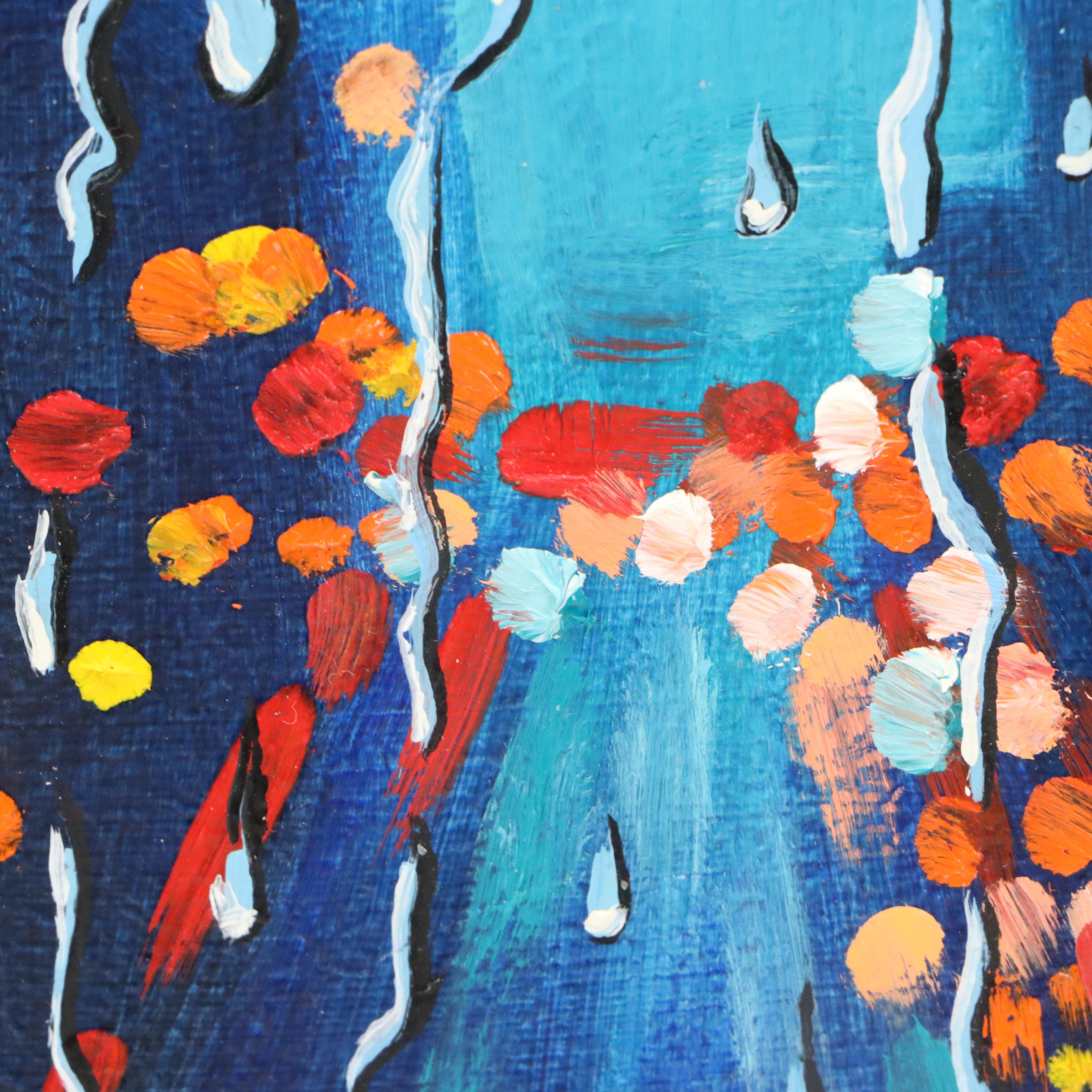 Anzhelika Dubrovina Oil Painting "Neon Dreams of the City," 2025