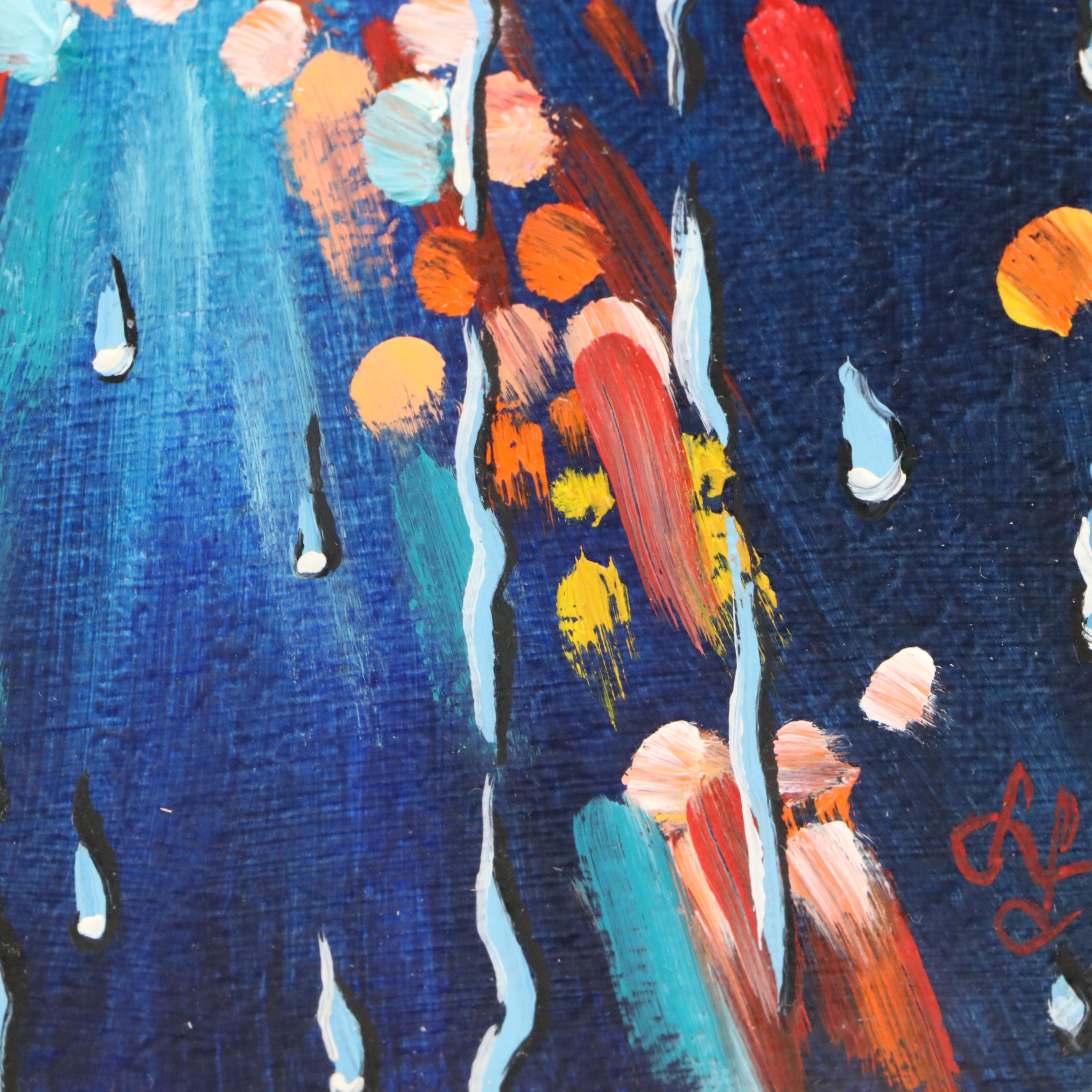 Anzhelika Dubrovina Oil Painting "Neon Dreams of the City," 2025