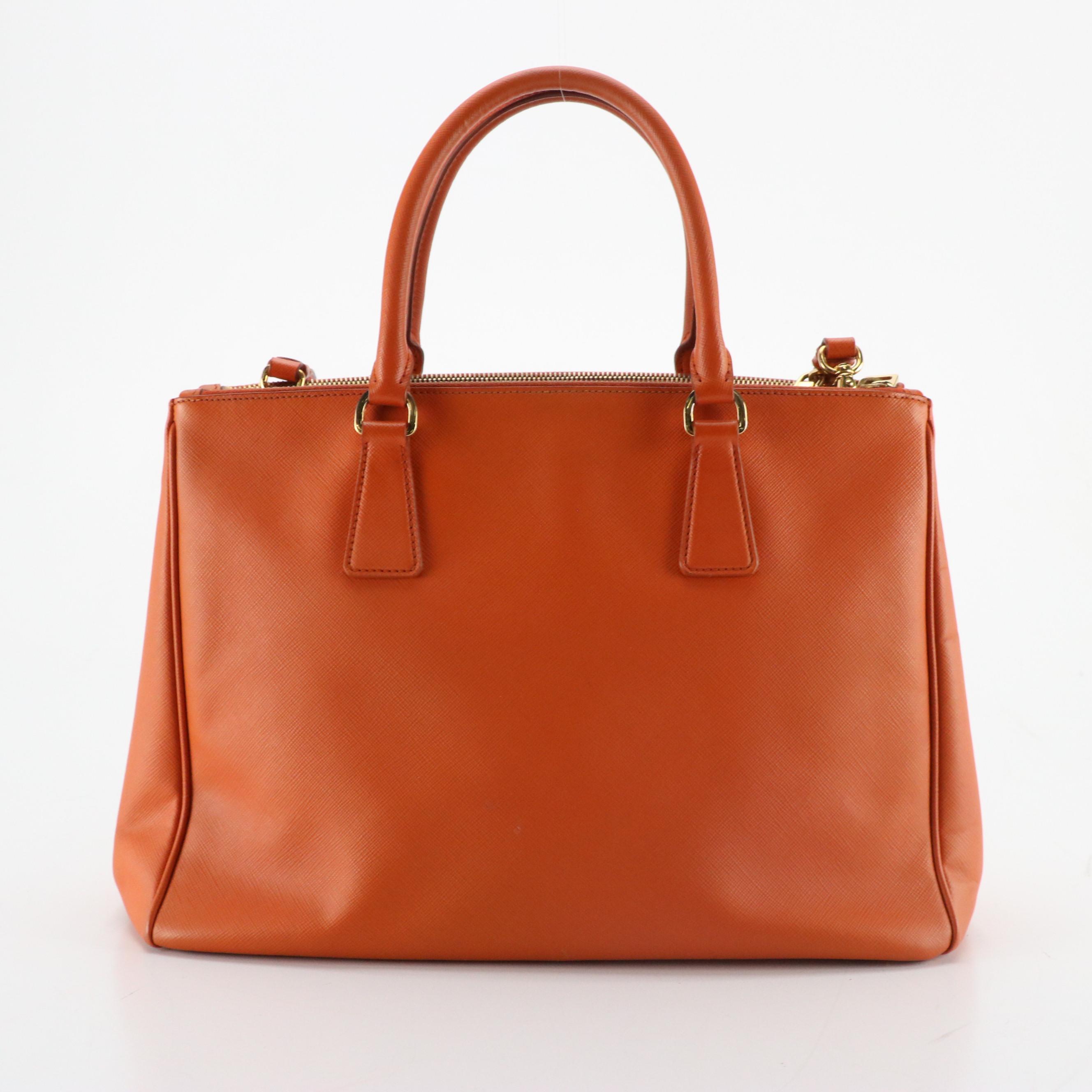 Prada Double Zip Galleria Tote Bag in Burnt Orange Saffiano Lux Leather