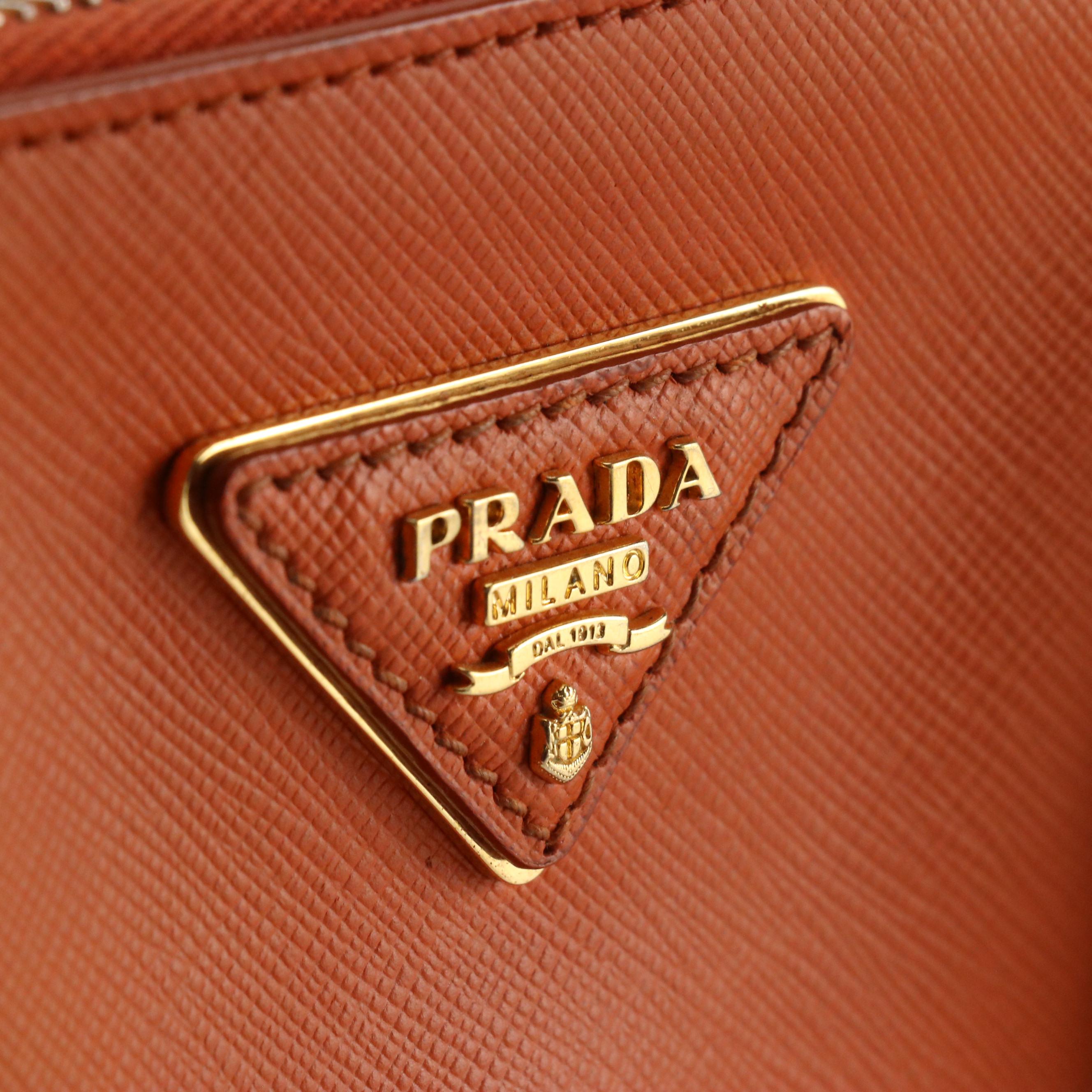Prada Double Zip Galleria Tote Bag in Burnt Orange Saffiano Lux Leather
