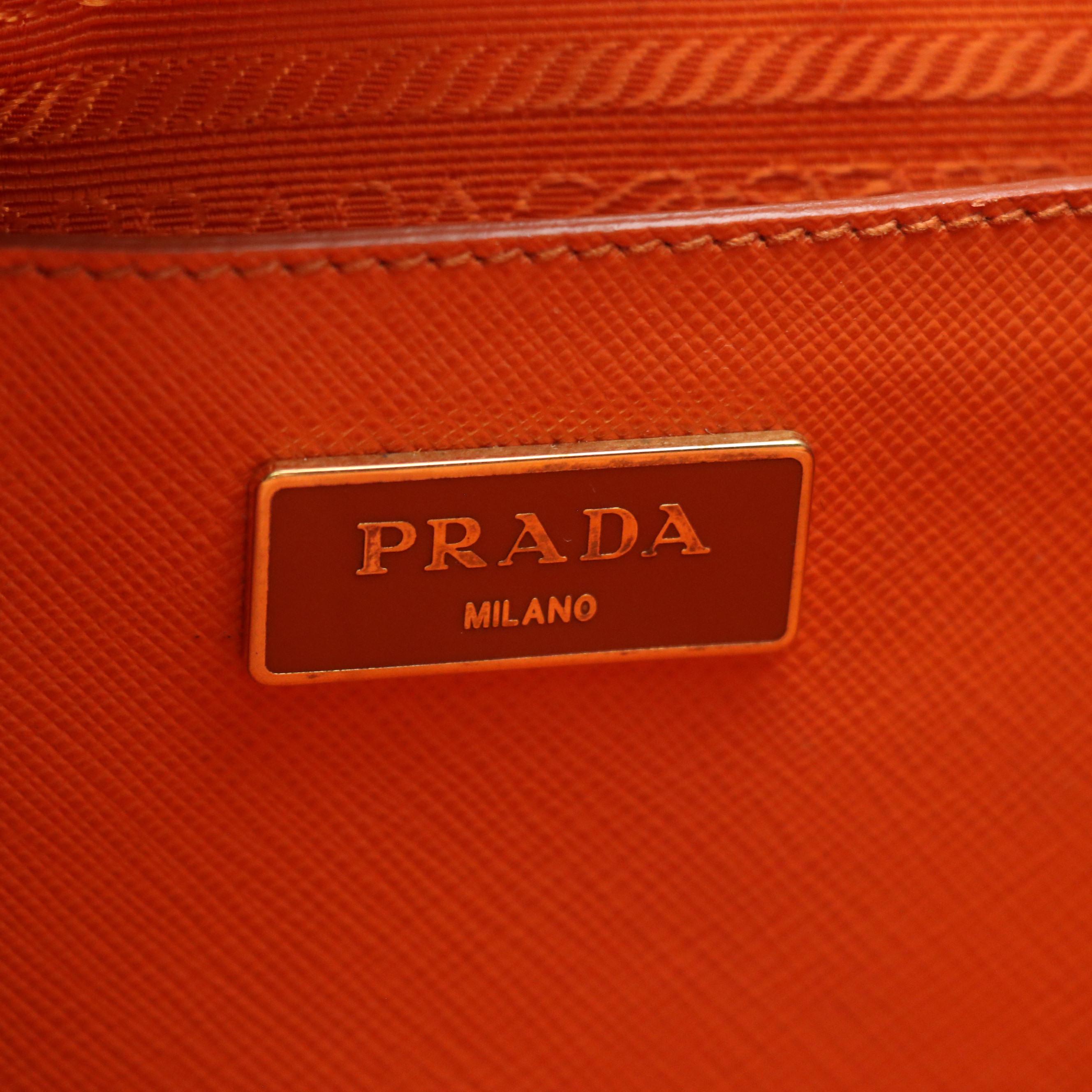 Prada Double Zip Galleria Tote Bag in Burnt Orange Saffiano Lux Leather