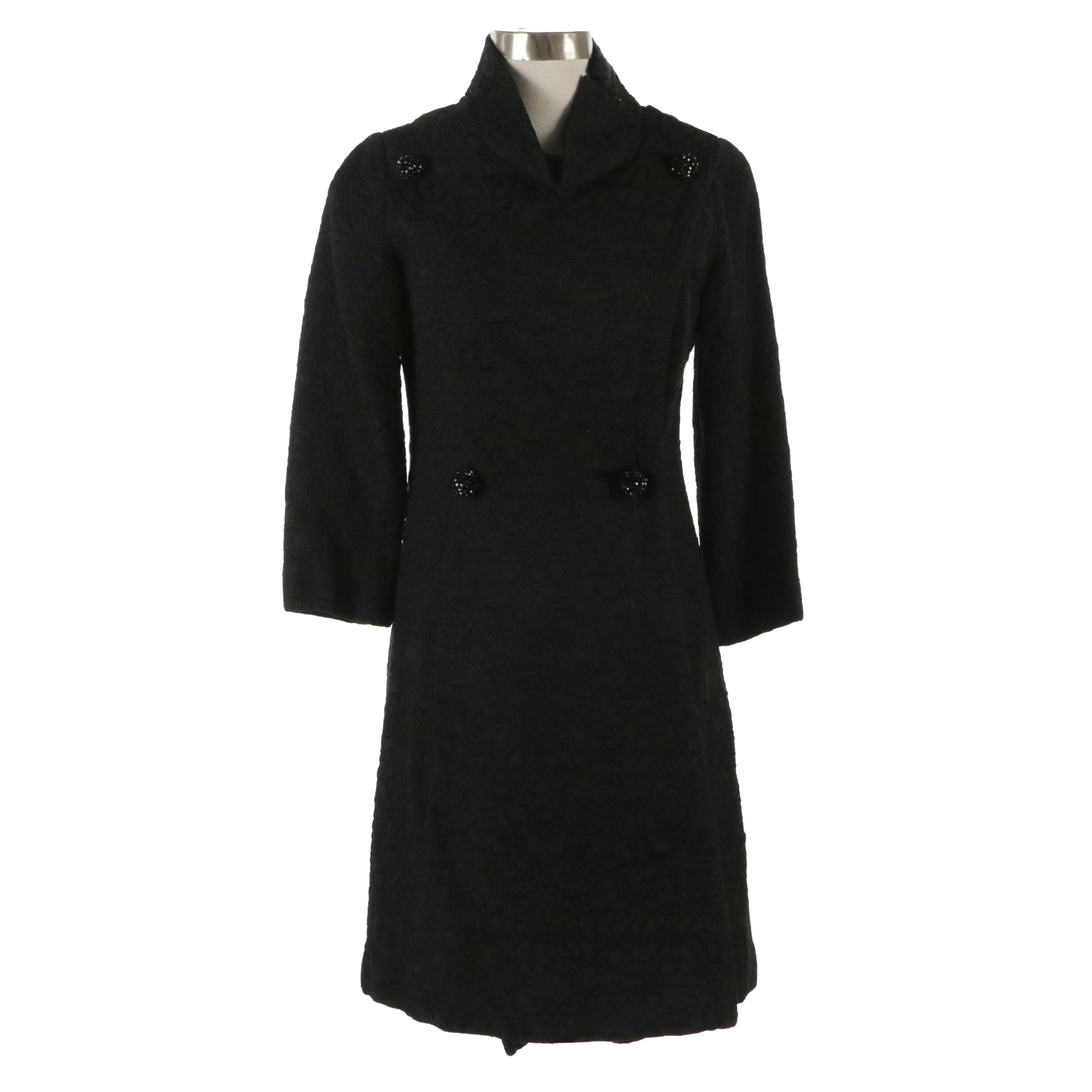 Pierre Cardin "Prestige" Jacquard Coat with Faceted Glass Globe Buttons, 1960s