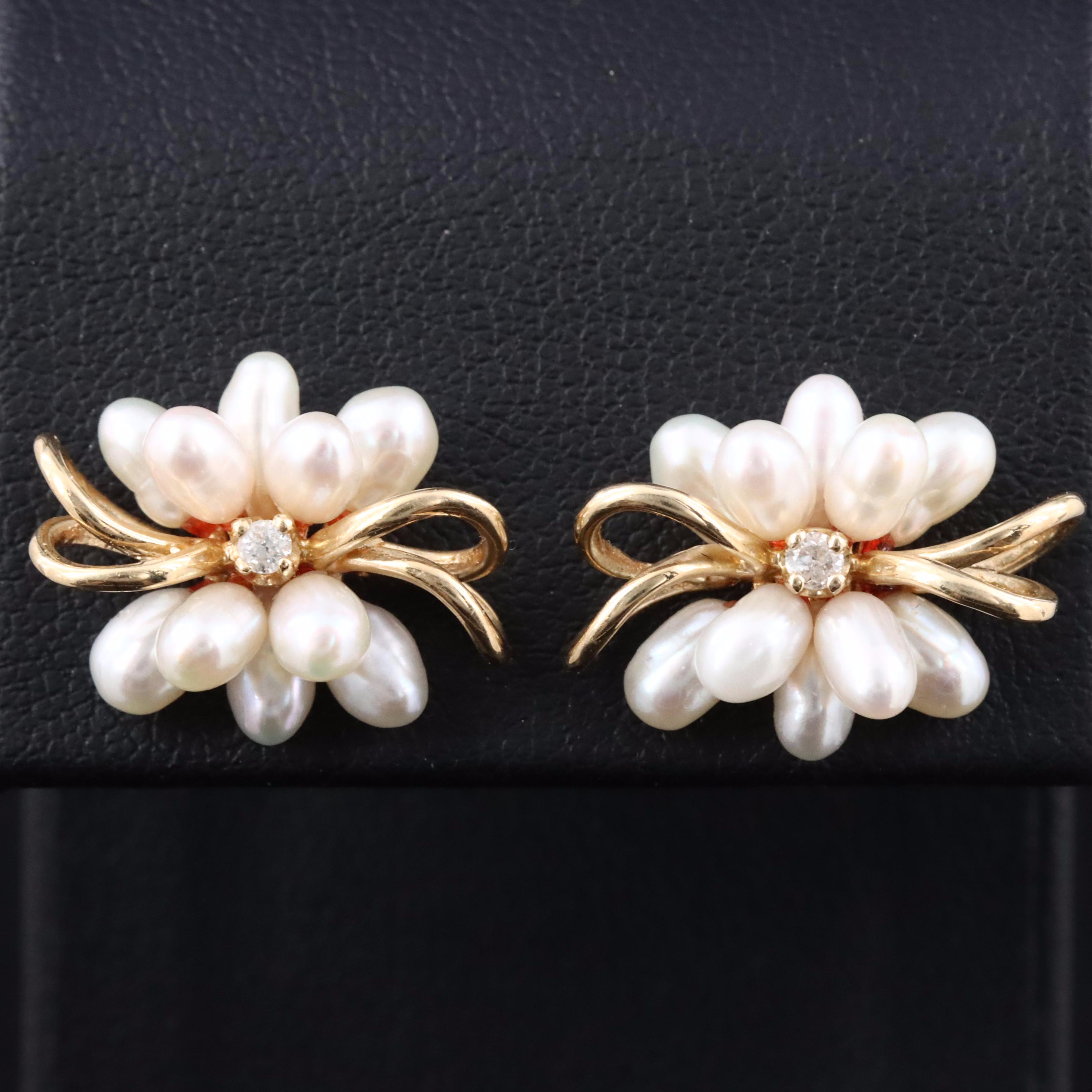 14K Pearl and Diamond Earrings