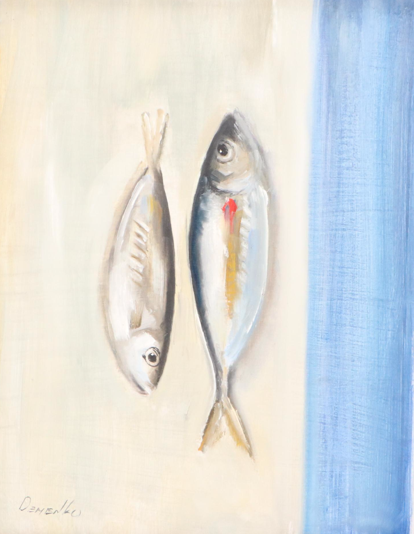 Natalia Demenko Still Life Oil Painting of Sardines, Circa 2025