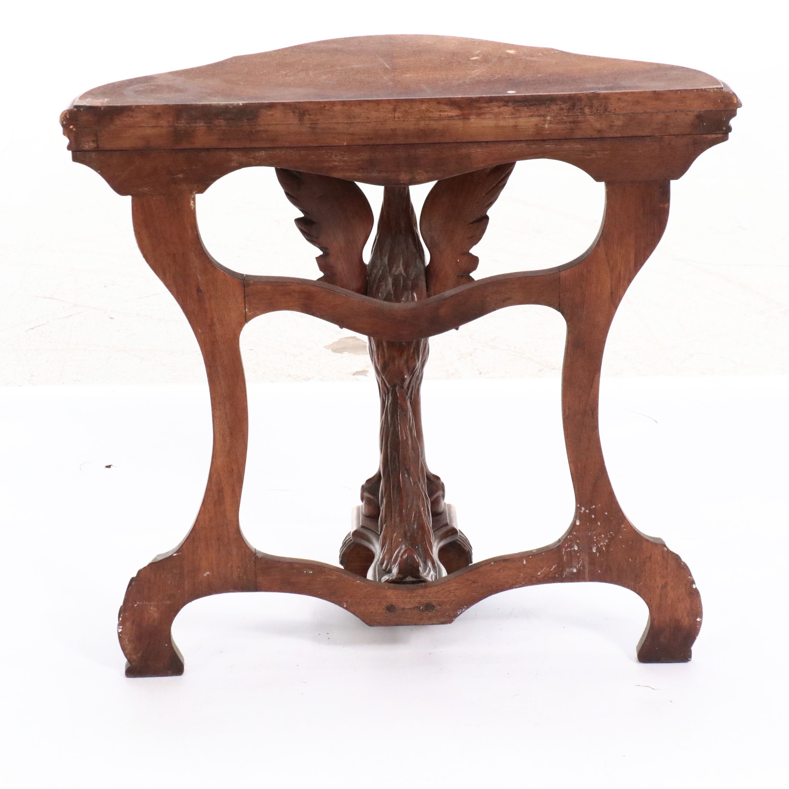 Carved Walnut Hall Table Featuring Swan Form Leg