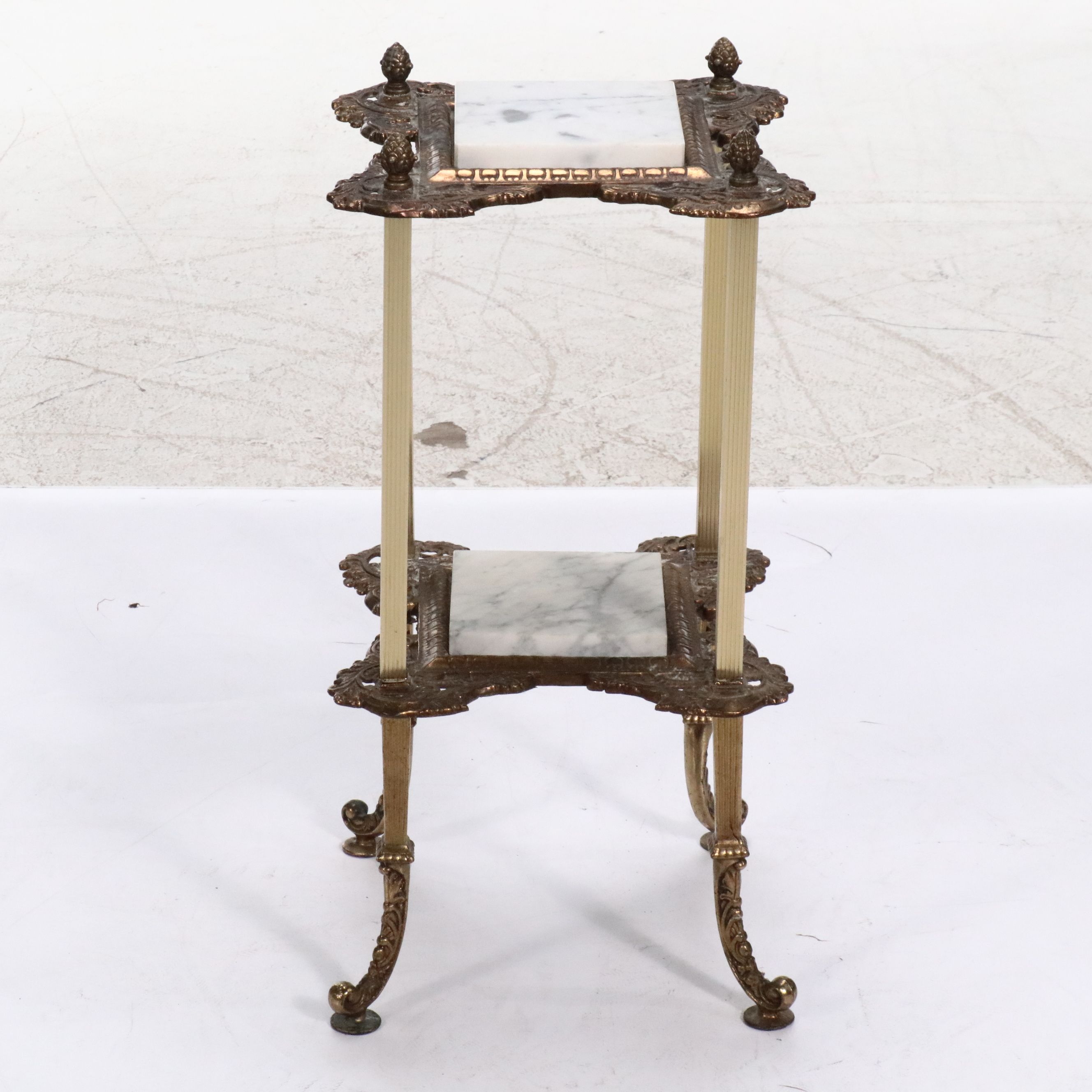 Victorian Two-Tiered Accent Table with Inset Marble