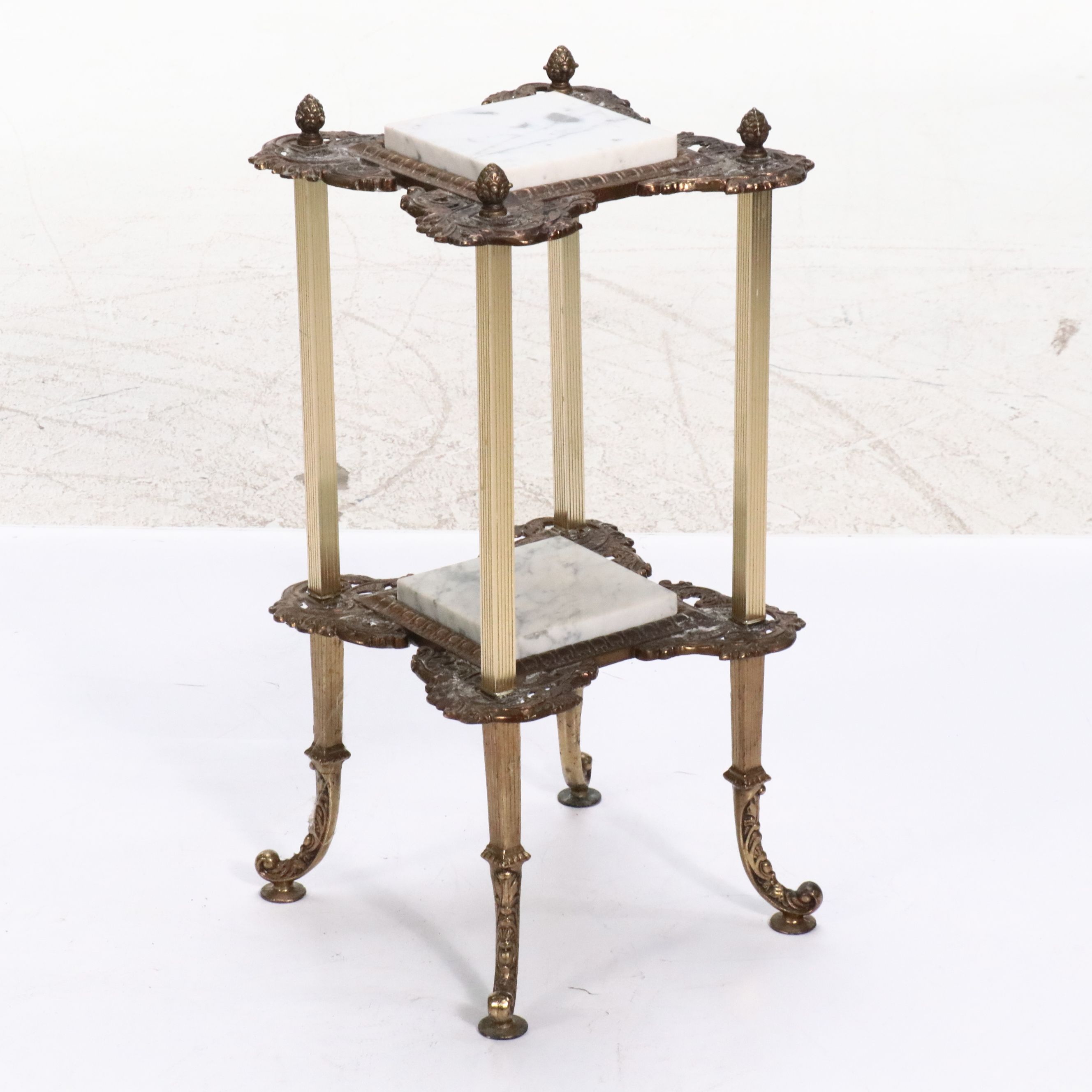 Victorian Two-Tiered Accent Table with Inset Marble