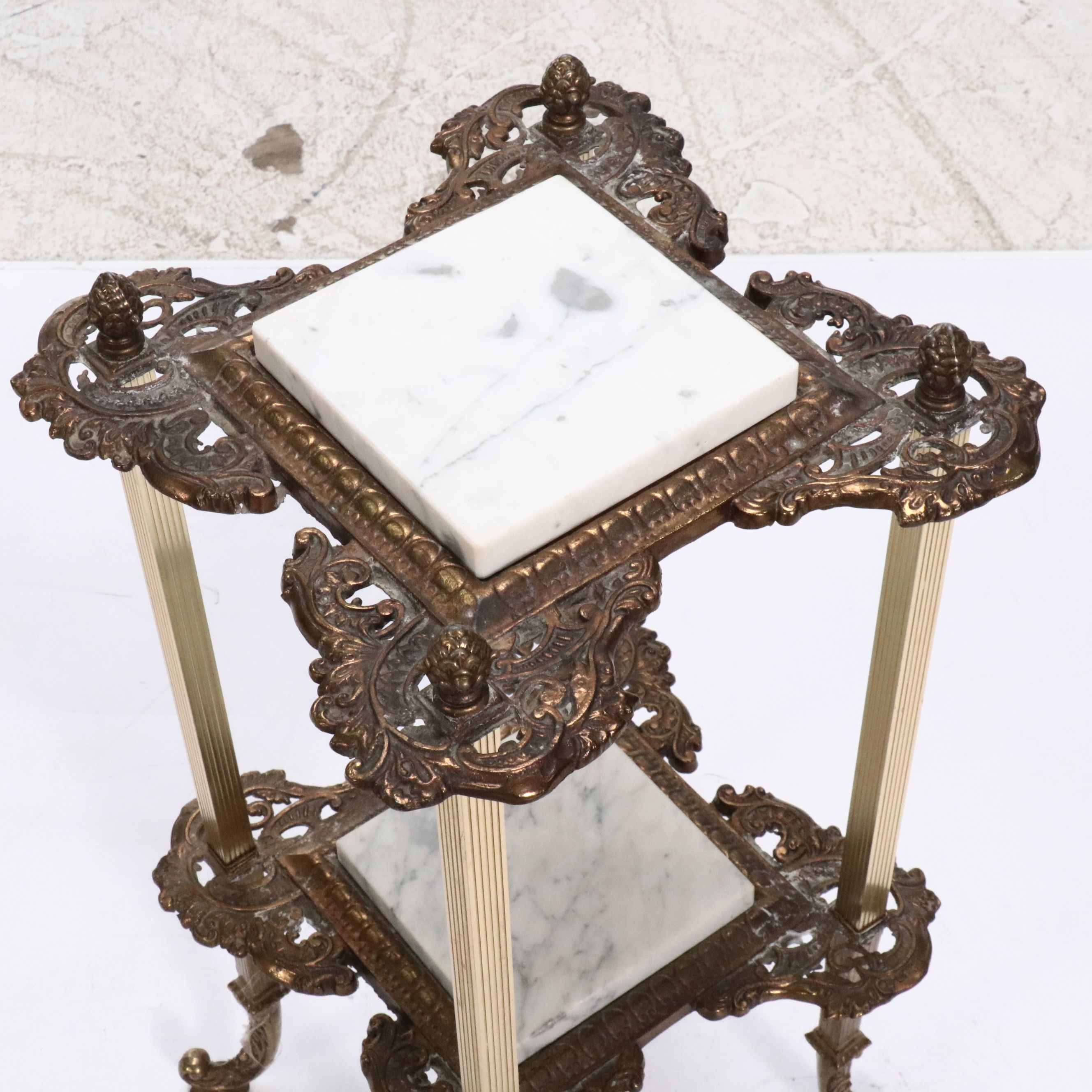 Victorian Two-Tiered Accent Table with Inset Marble