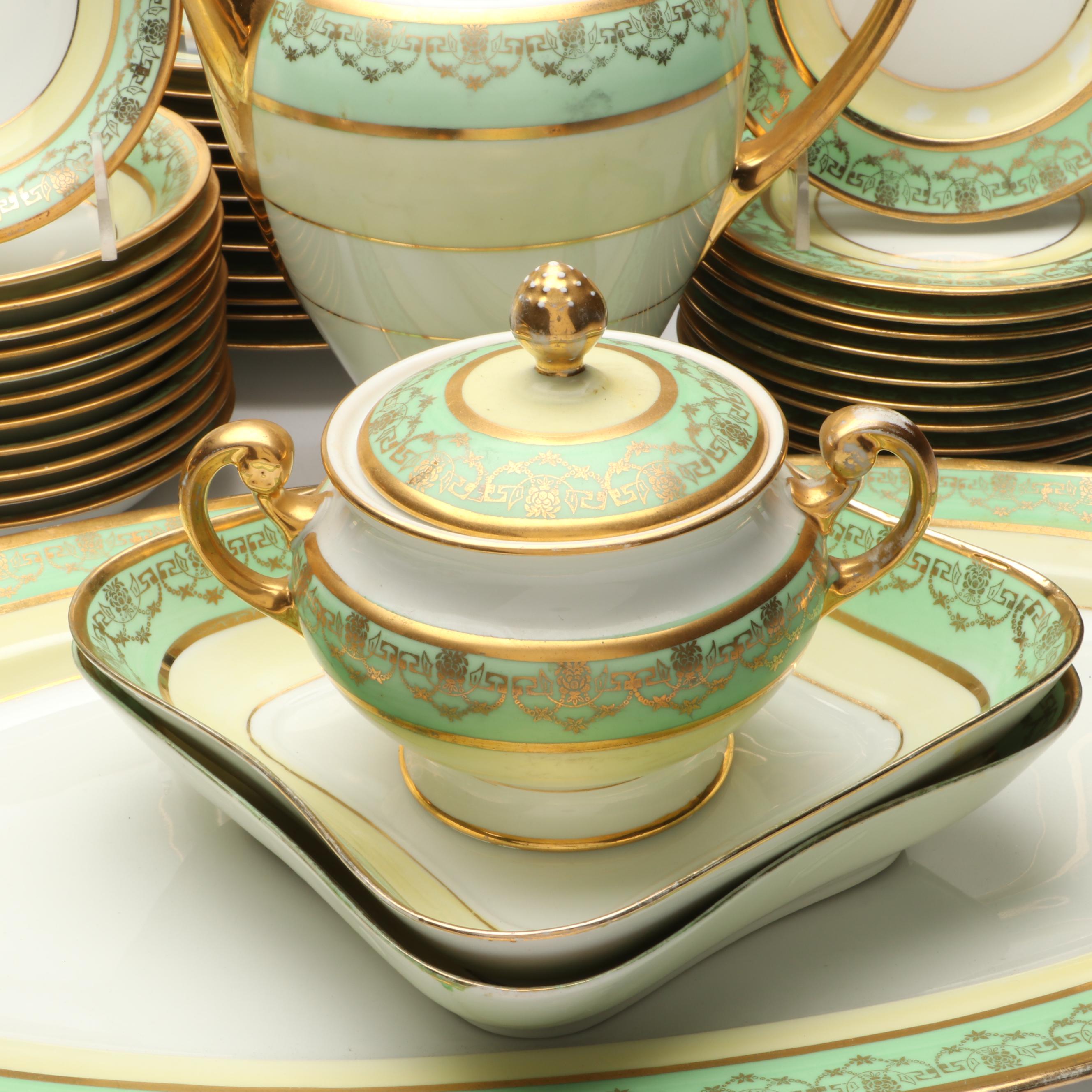 Hutschenreuther Gilt Lime Band Porcelain Dinnerware and Serving Pieces