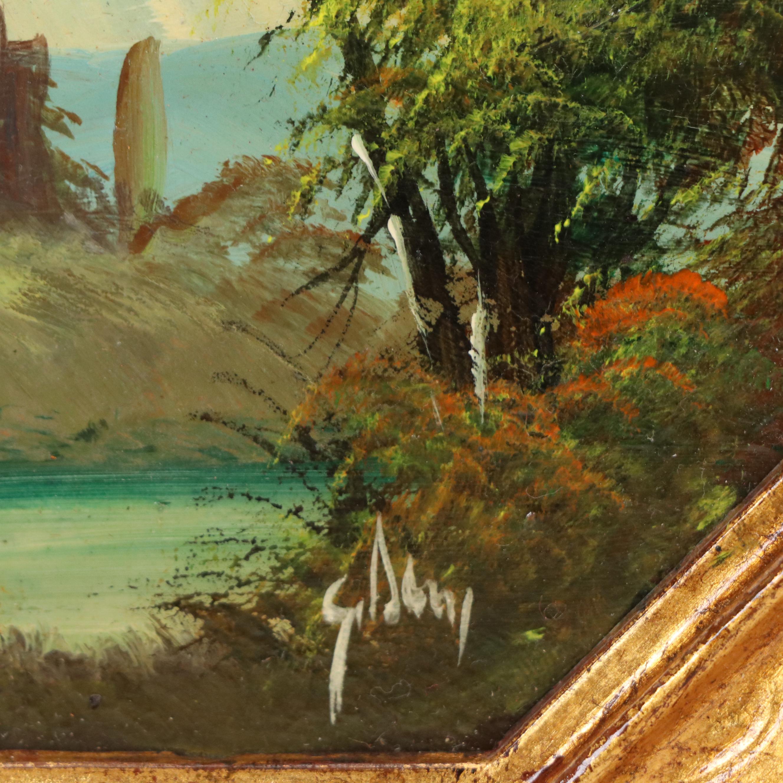 Oil Paintings of Classical Bucolic Landscapes, Mid-20th Century