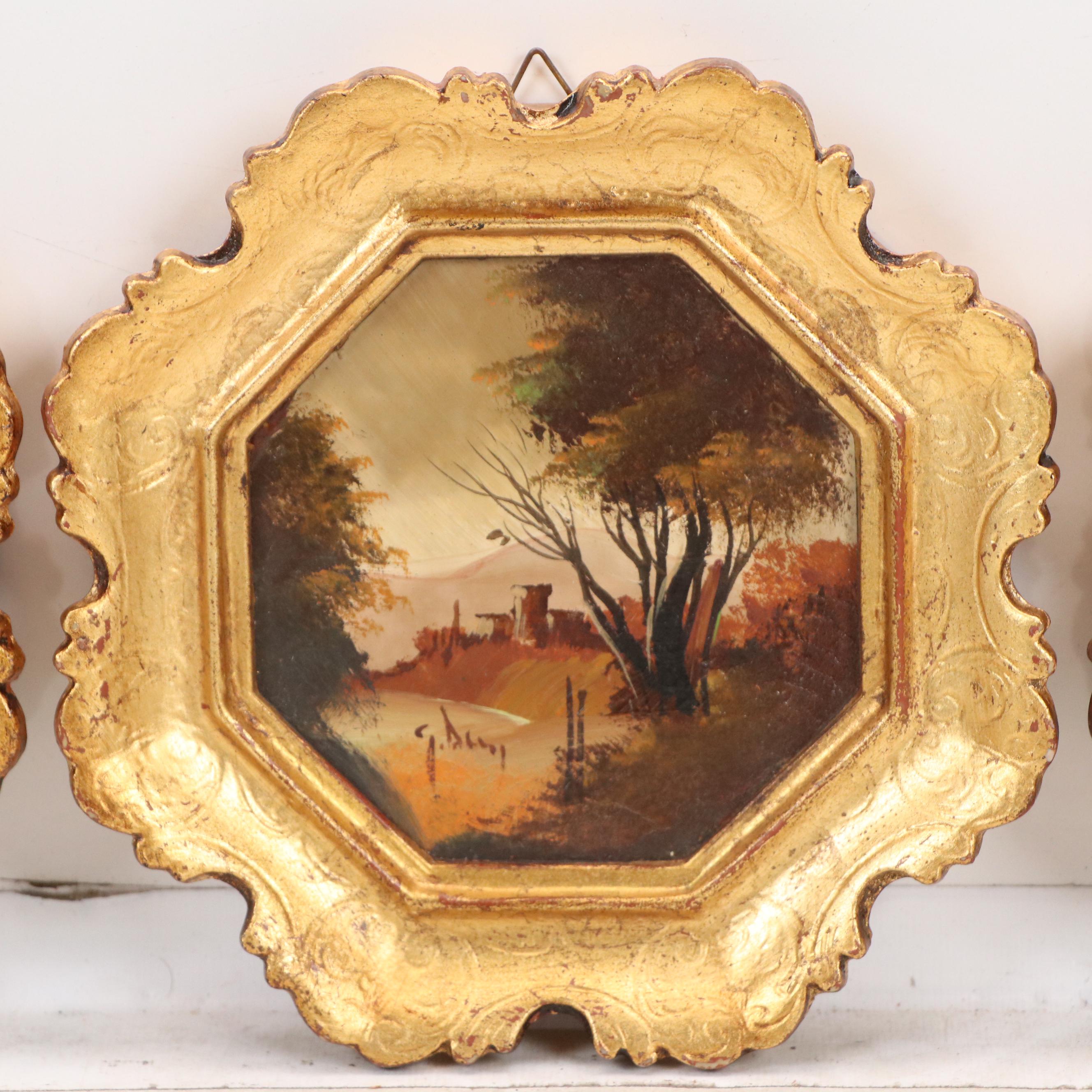 Oil Paintings of Classical Bucolic Landscapes, Mid-20th Century