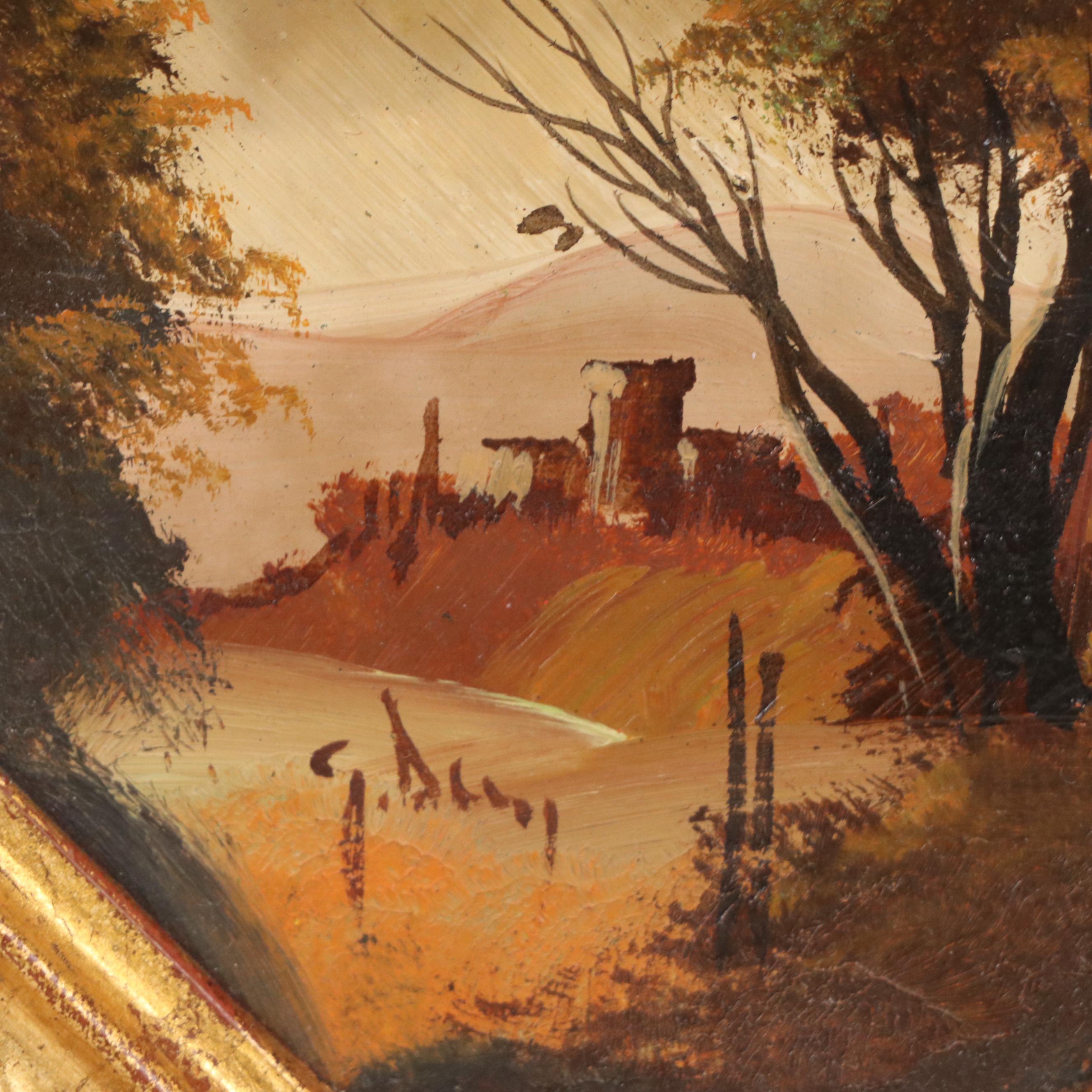 Oil Paintings of Classical Bucolic Landscapes, Mid-20th Century