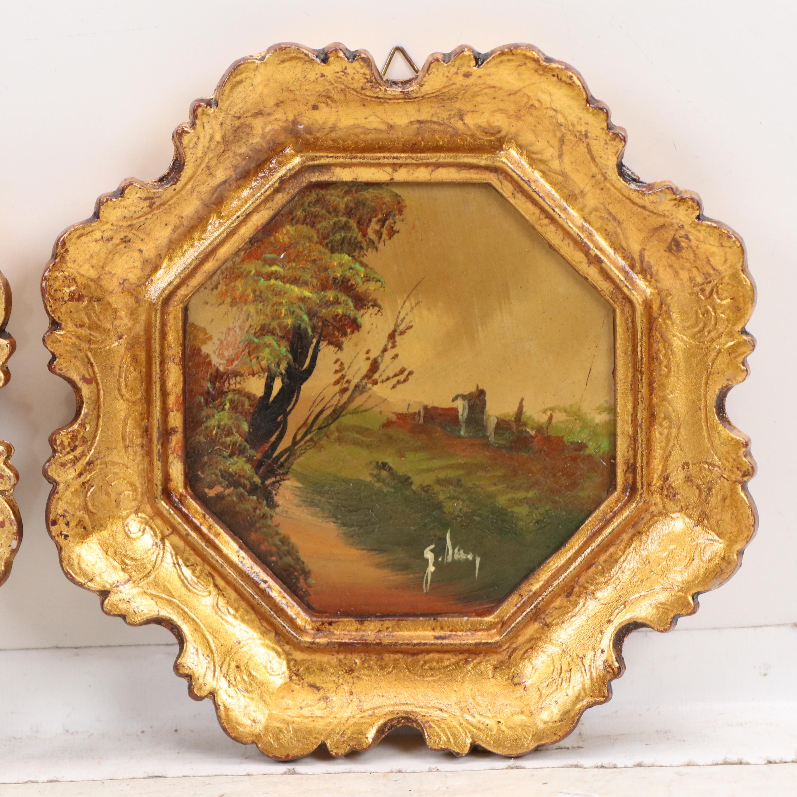 Oil Paintings of Classical Bucolic Landscapes, Mid-20th Century