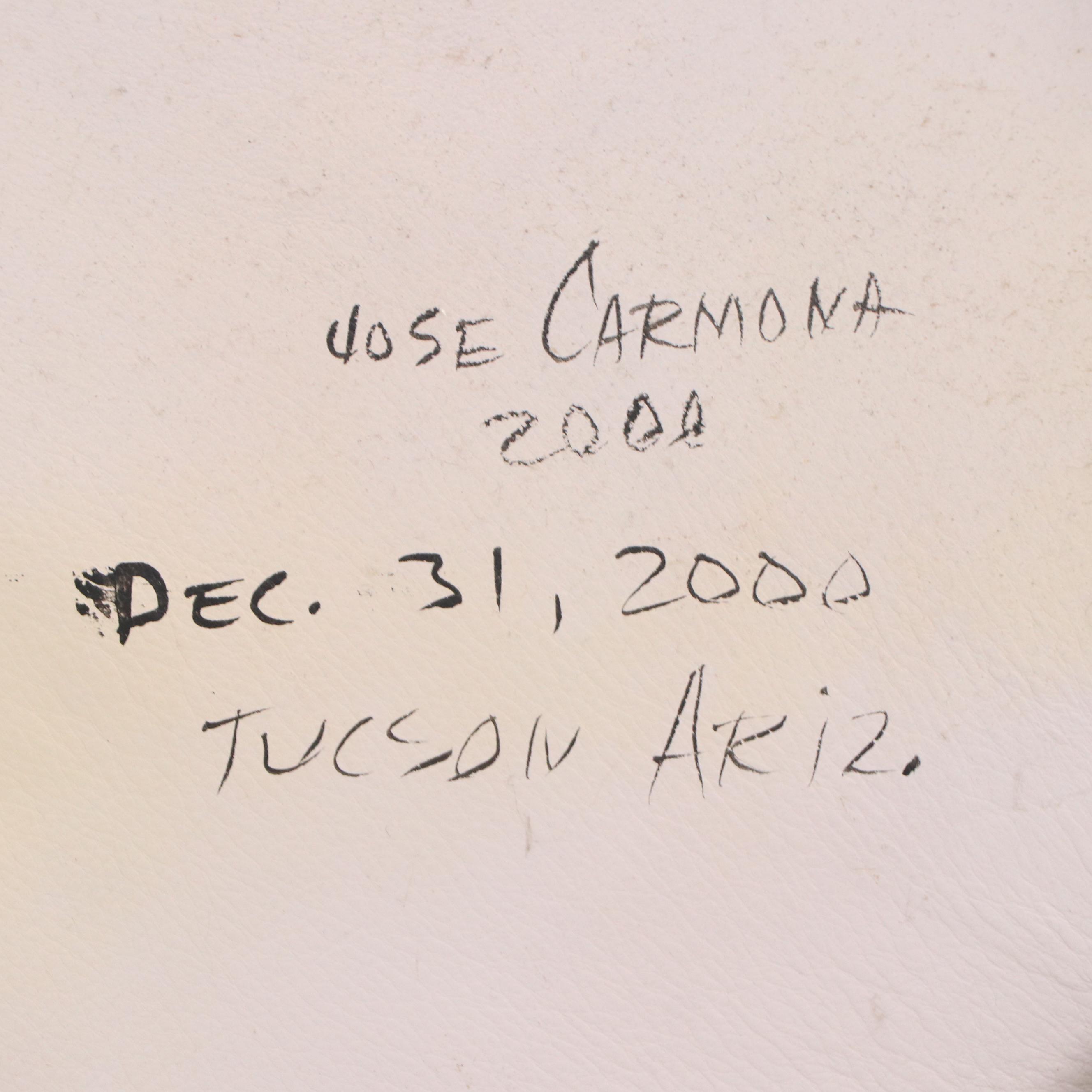 Jose Carmona Acrylic Painting of Southwestern Pottery and Cactus, 2000