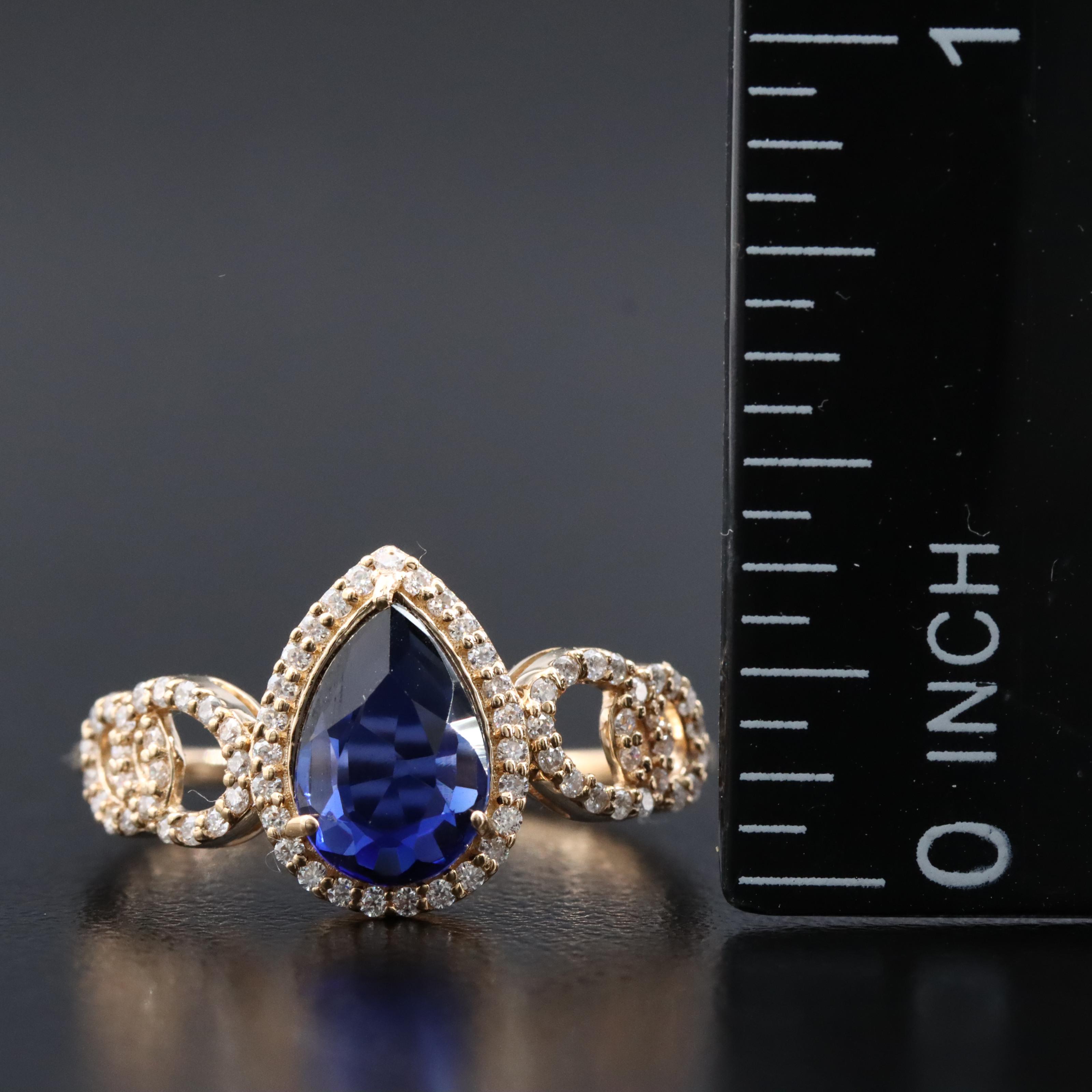 14K 1.30 CT Sapphire and Moissanite Ring with IGI Report