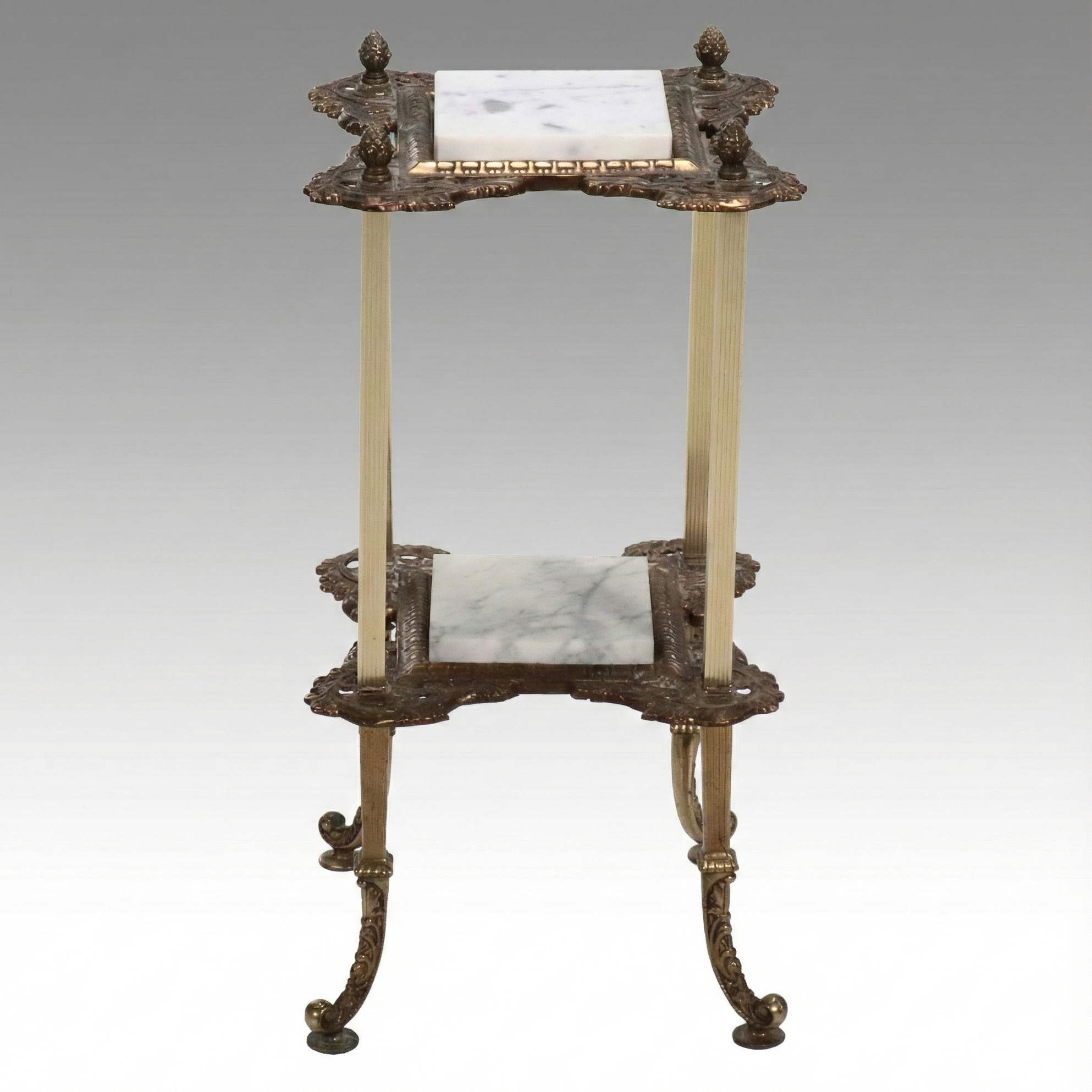 Victorian Two-Tiered Accent Table with Inset Marble