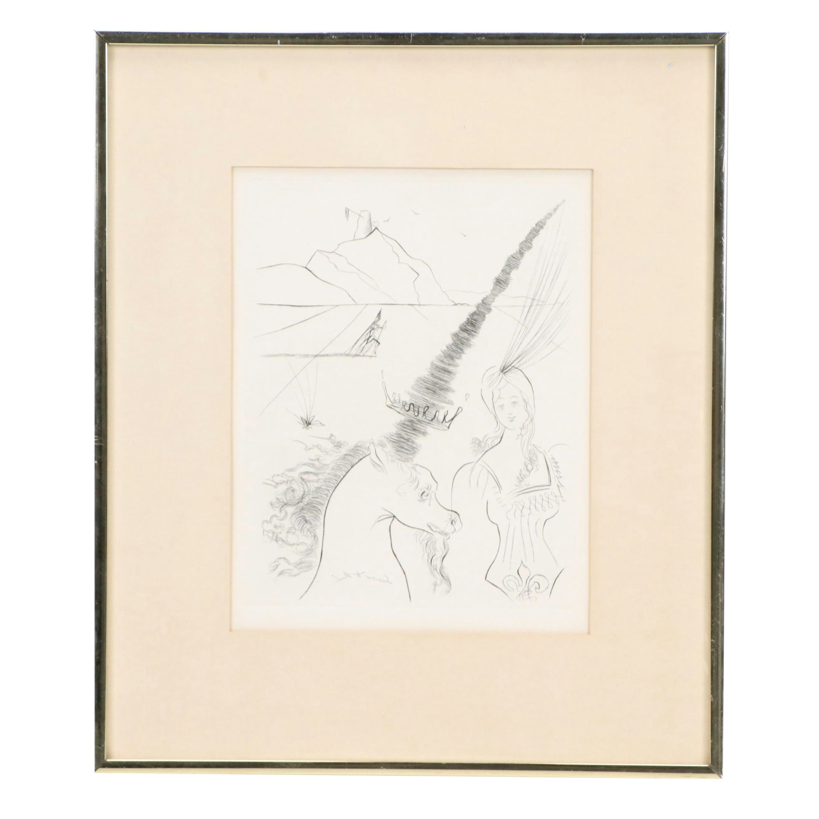 Salvador Dalí Etching "The Lady and the Unicorn," 1966