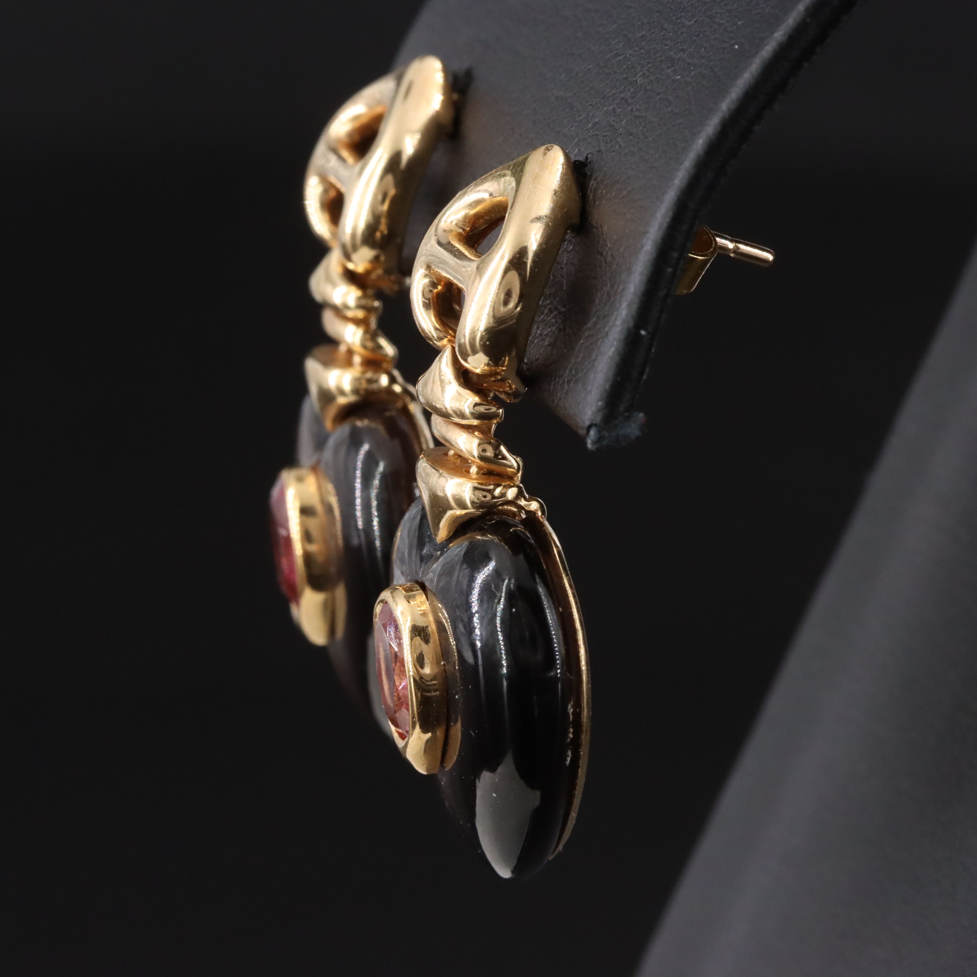 18K Mother-of-Pearl and Tourmaline Heart Earrings