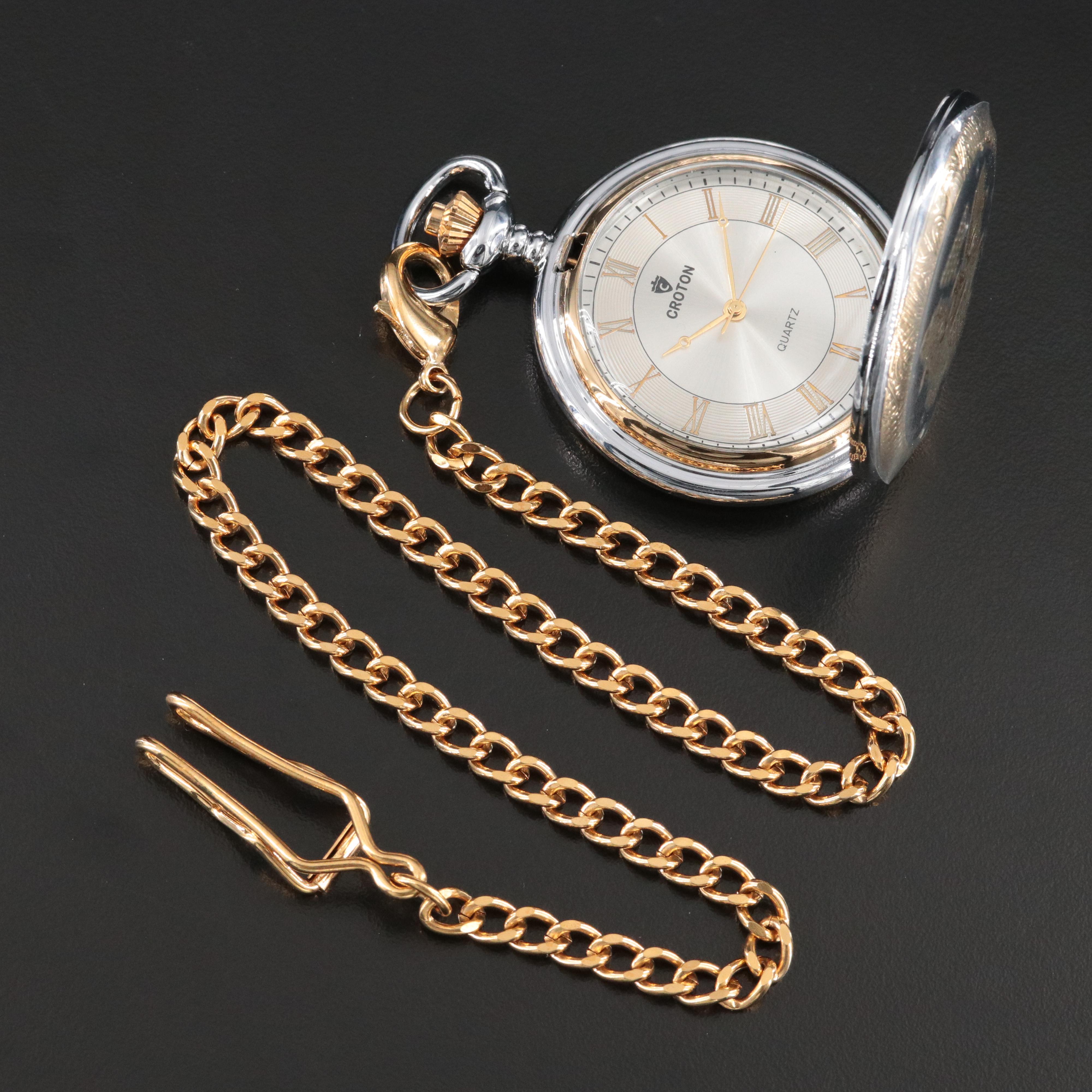 Croton Lady Liberty Coin Replica Two-Tone Quartz Pocket Watch with Chain