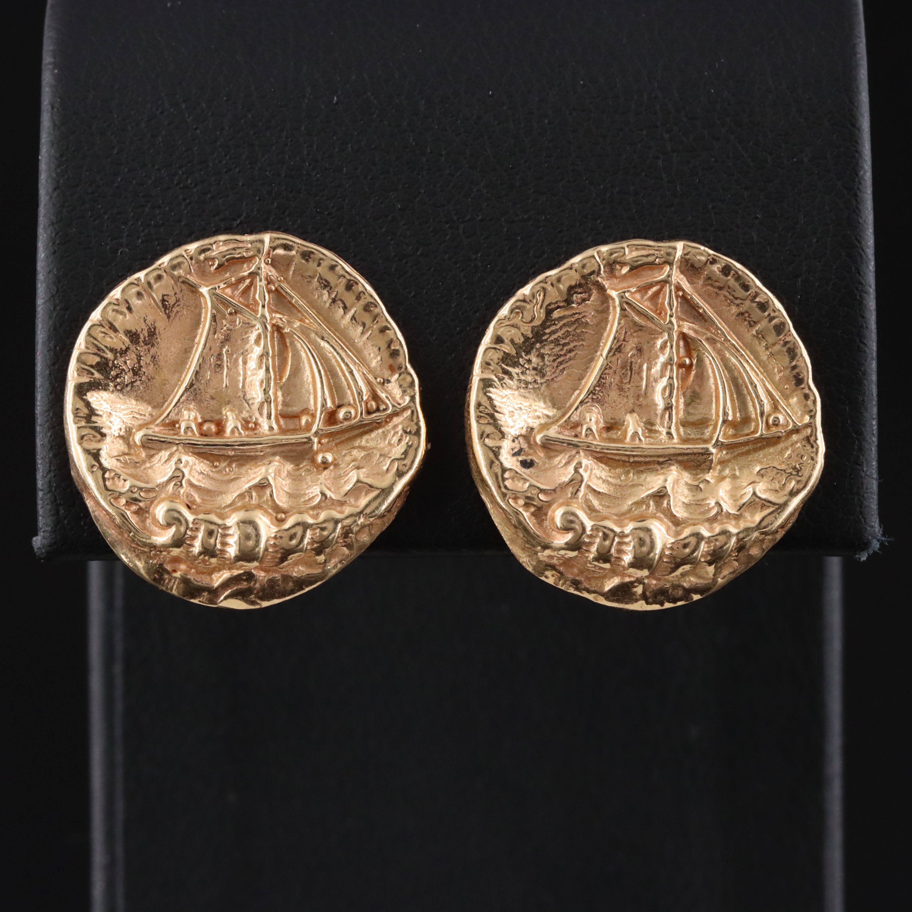 14K Sailboat Button Earrings