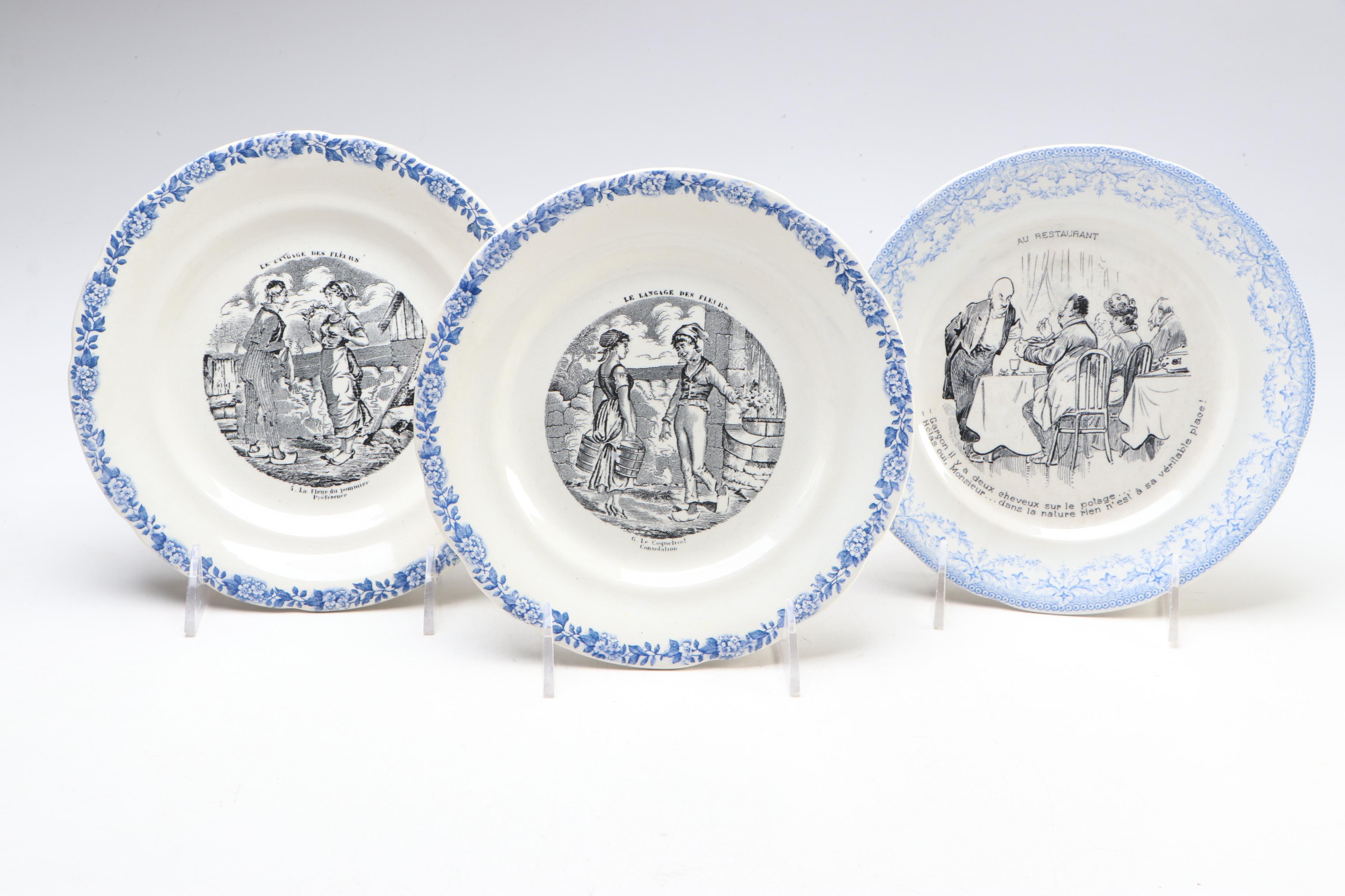 Hippolyte Boulenger & Cie and Sarreguemines French Faïence Talking Plates