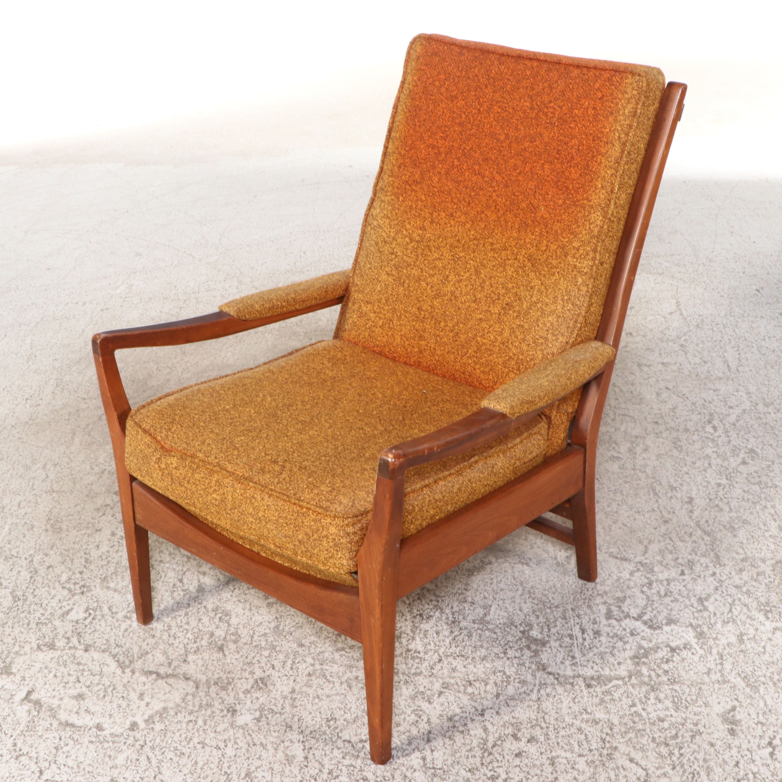 Pair of Cintique English Mid Century Modern Walnut Lounge Chairs
