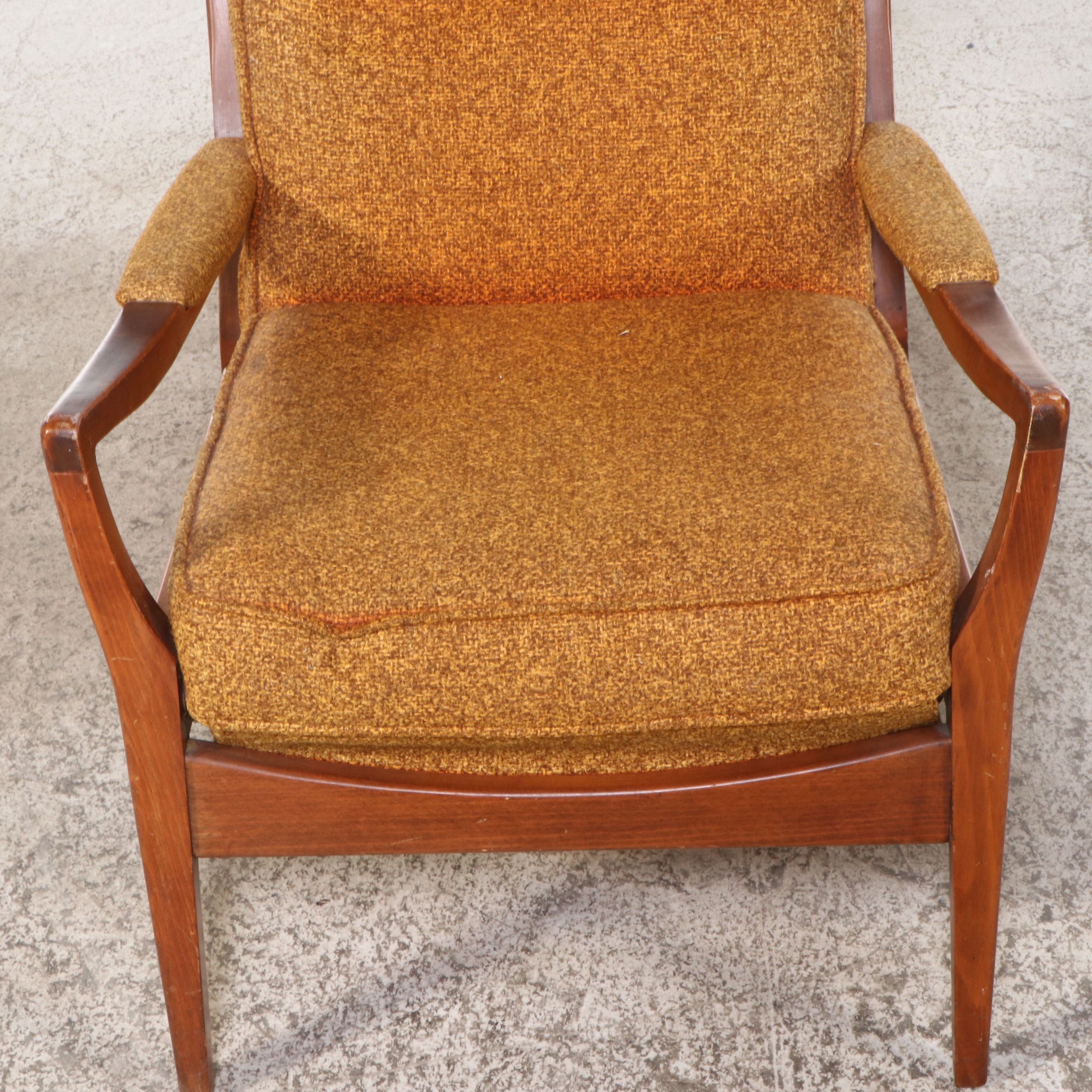 Pair of Cintique English Mid Century Modern Walnut Lounge Chairs