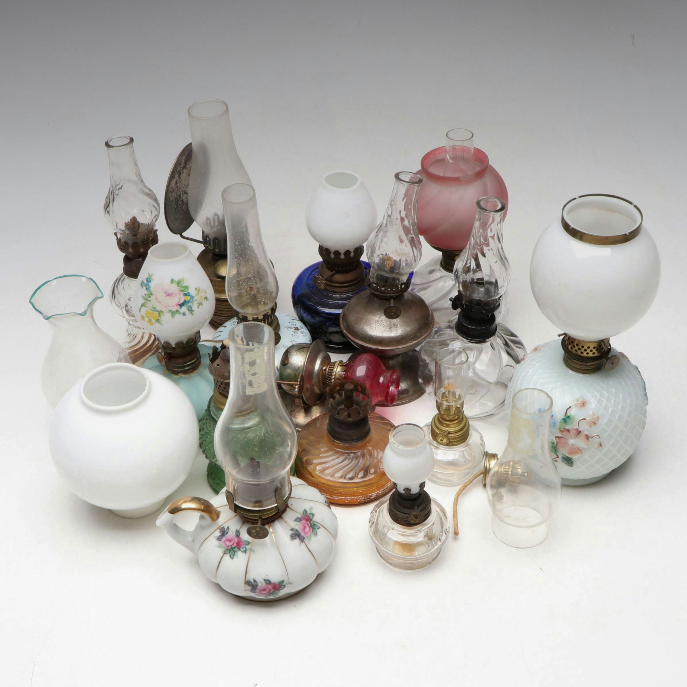 Milk Glass, Metal, Blown Glass and More Oil and Kerosene Lamps