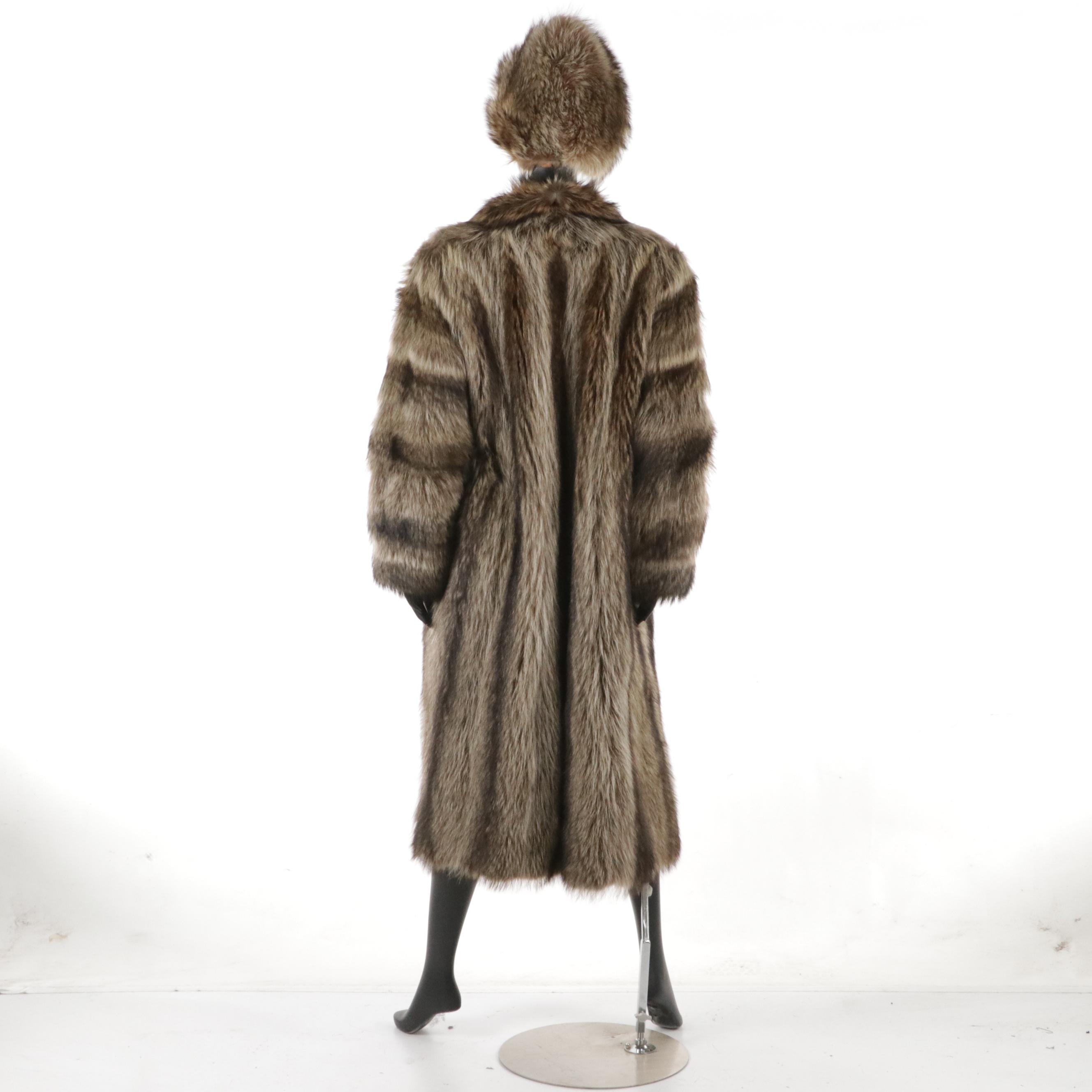 Canadian Natural Raccoon Fur Coat and Hat