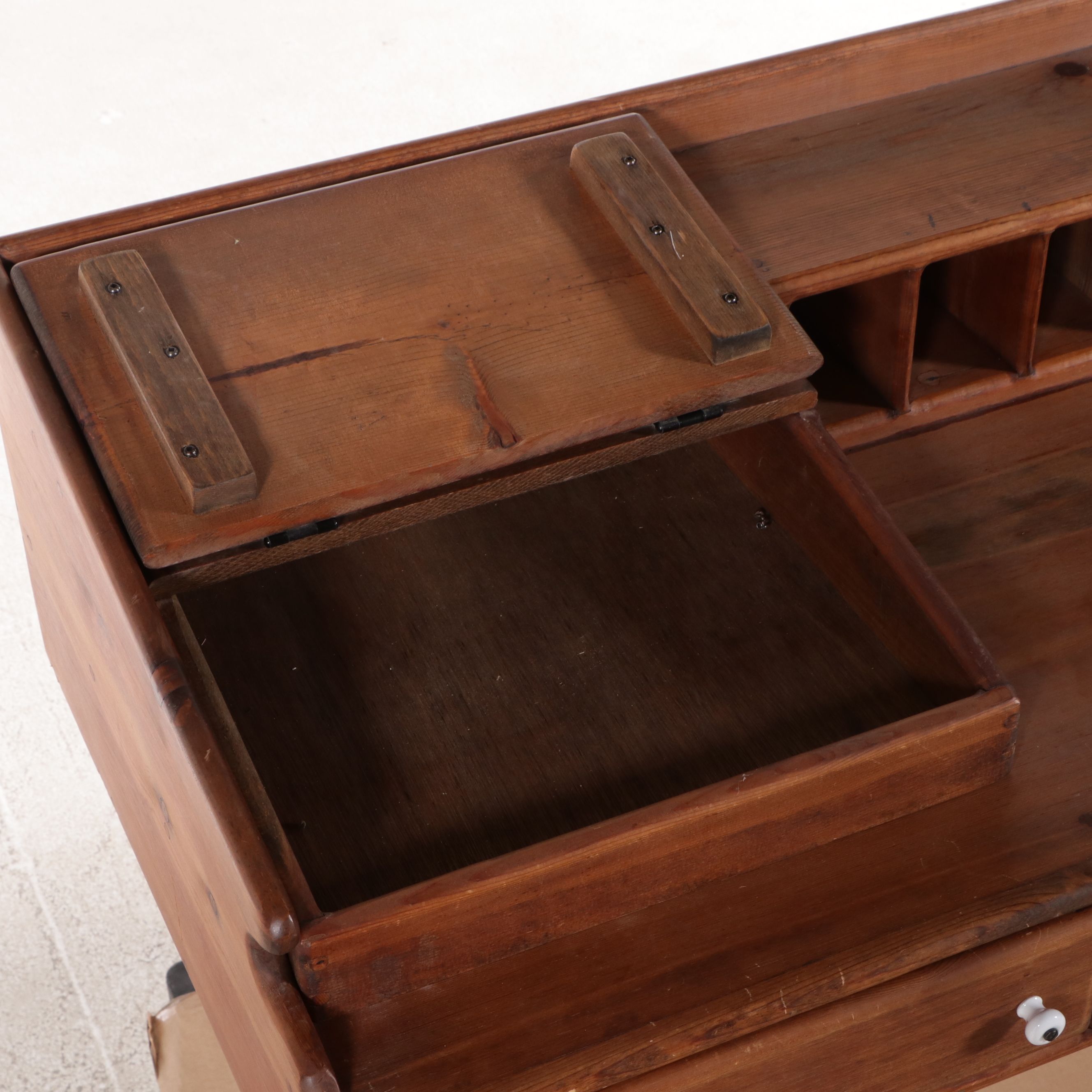 Pine Trestle Writing Desk with Carved Pine Cone Design