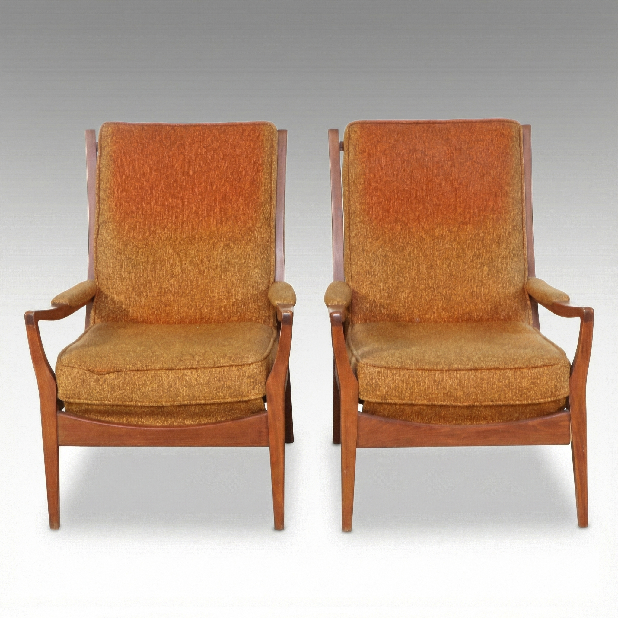 Pair of Cintique English Mid Century Modern Walnut Lounge Chairs