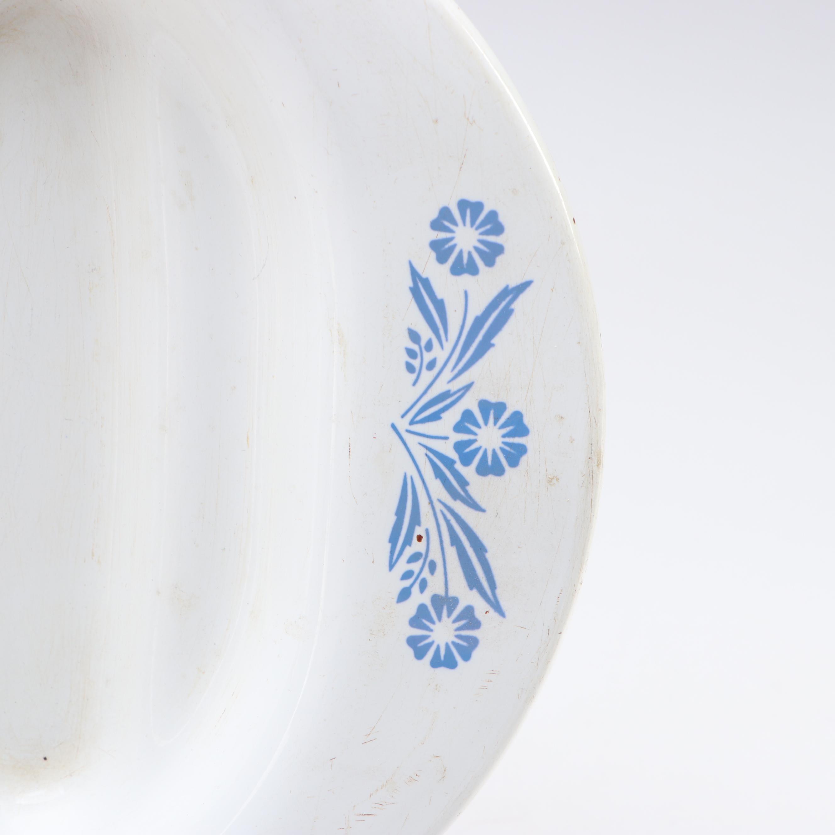 Corning Ware "Cornflower Blue" Glass Platter with Pyrex Glass Mixing Bowls