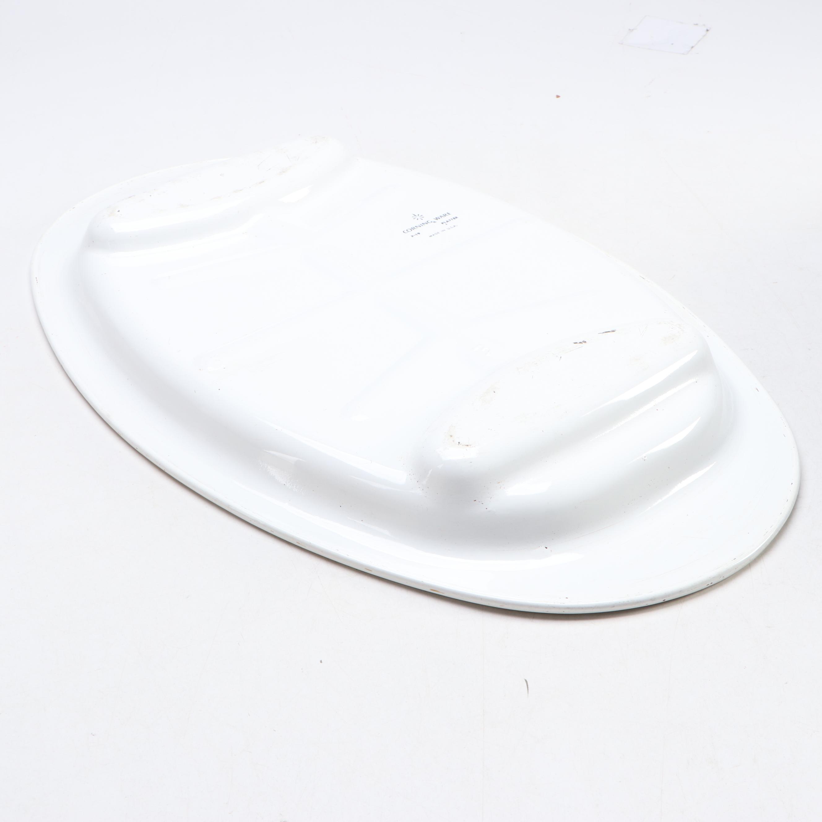 Corning Ware "Cornflower Blue" Glass Platter with Pyrex Glass Mixing Bowls