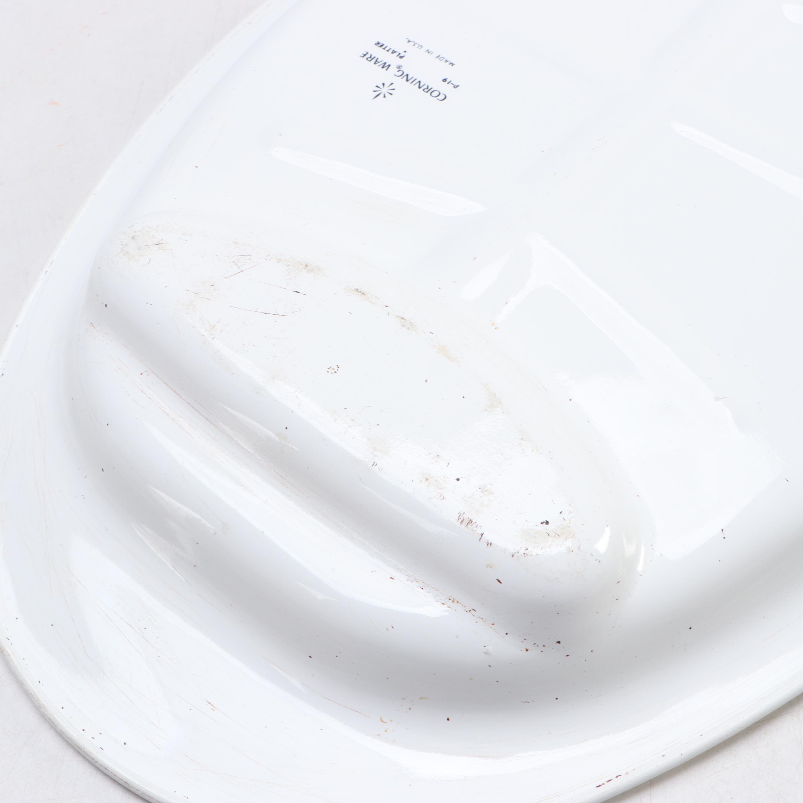 Corning Ware "Cornflower Blue" Glass Platter with Pyrex Glass Mixing Bowls