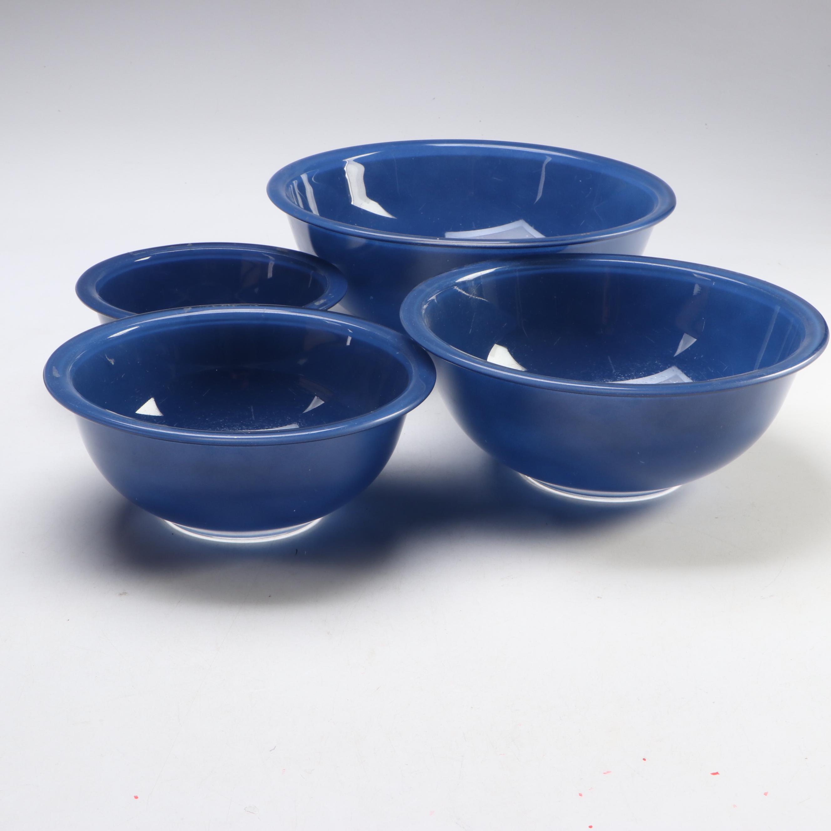 Corning Ware "Cornflower Blue" Glass Platter with Pyrex Glass Mixing Bowls