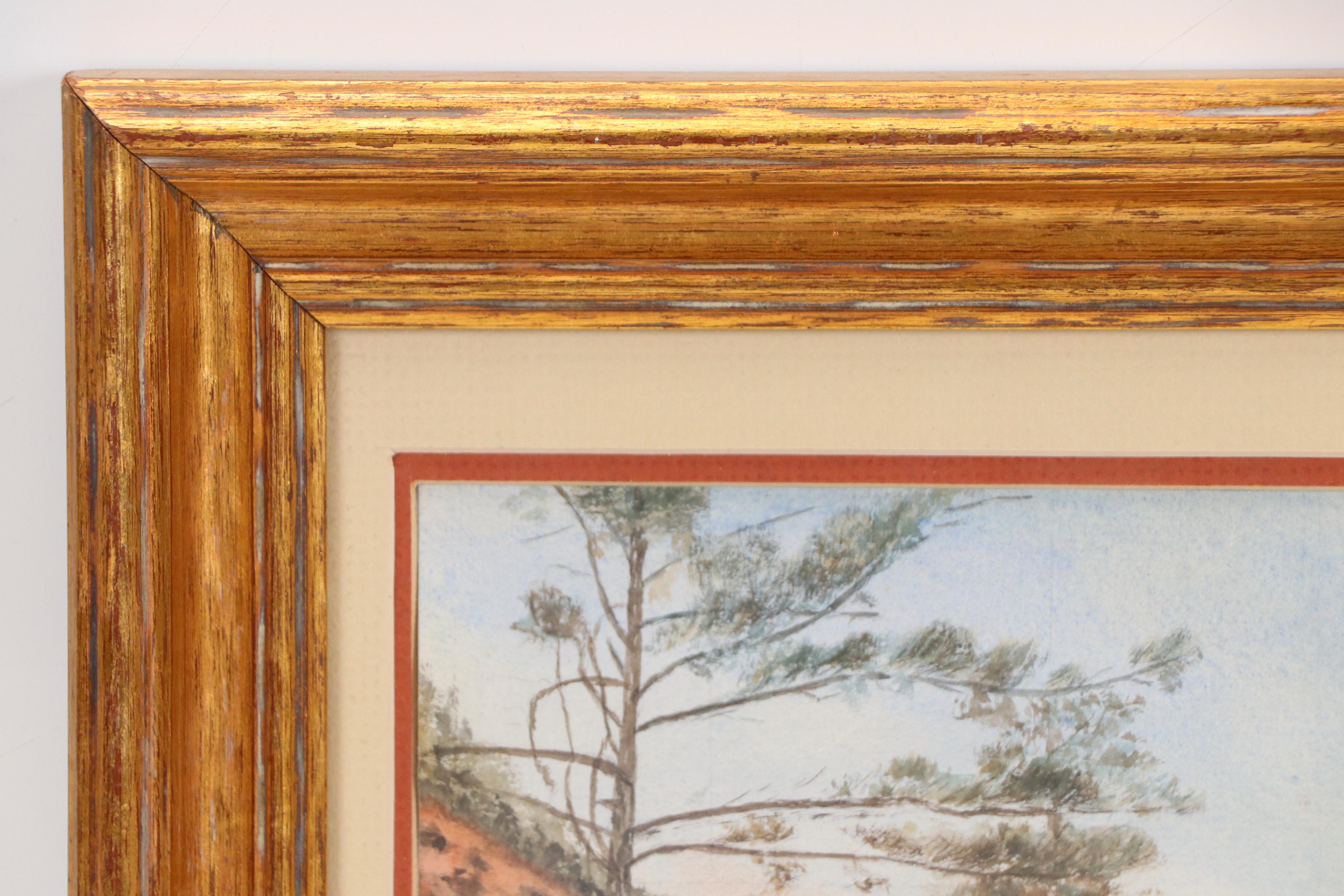 Forest Landscape Watercolor Painting with Winding Road, Late 20th Century