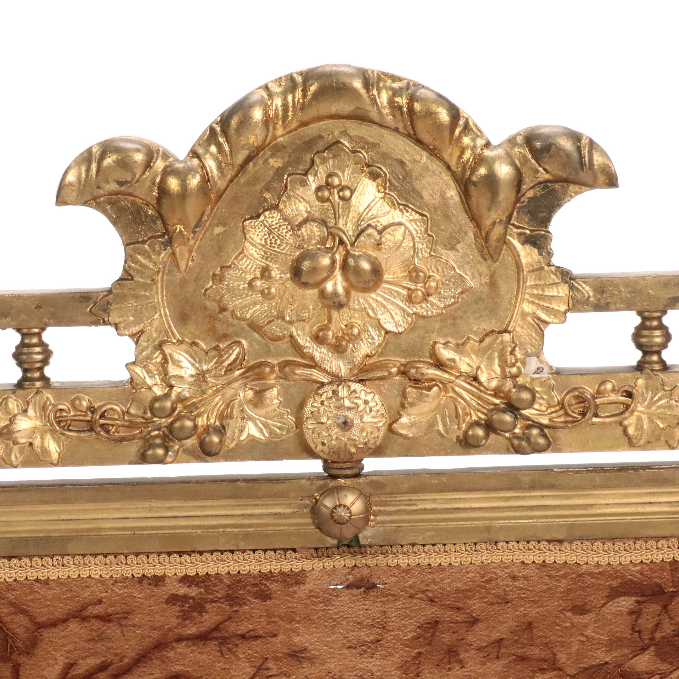 French Gothic Revival Style Giltwood and Needlework Tapestry Fireplace Screen